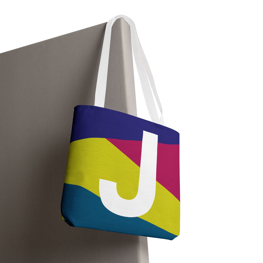 Monogram 'J' Colorblock Tote Bag — Personalized Initial J Shoulder Tote