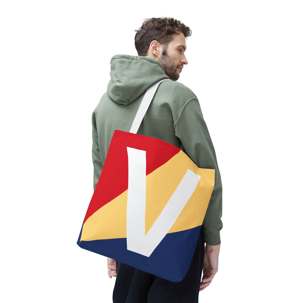 Monogram 'V' Colorblock Tote Bag — Personalized Initial V Shoulder Tote