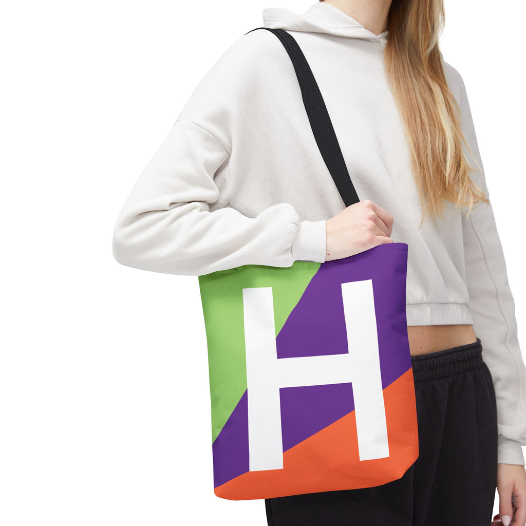 Monogram 'H' Colorblock Tote Bag — Personalized Initial H Shoulder Tote