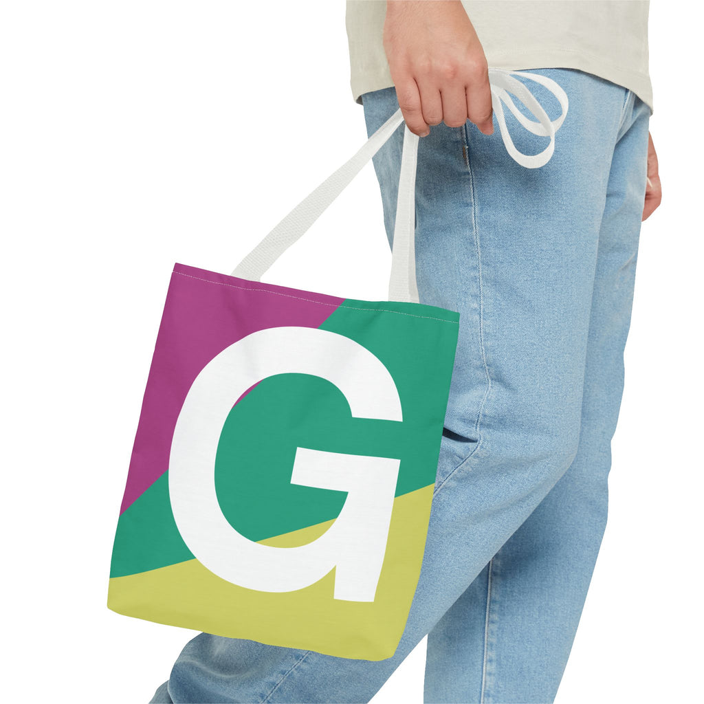 Monogram 'G' Colorblock Tote Bag — Personalized Initial G Shoulder Tote