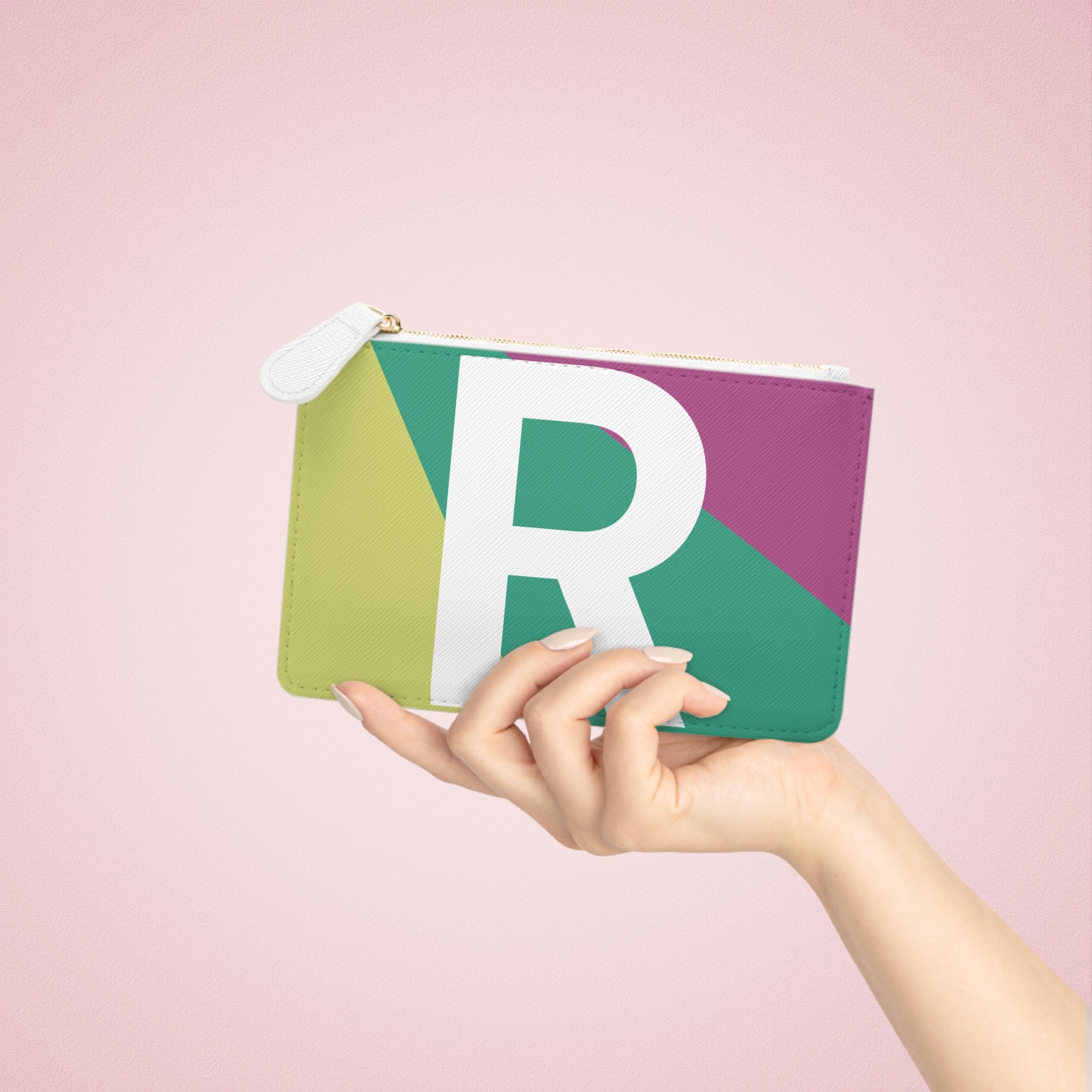 Initial R Mini Clutch — Colorblock Monogram Wristlet Wallet