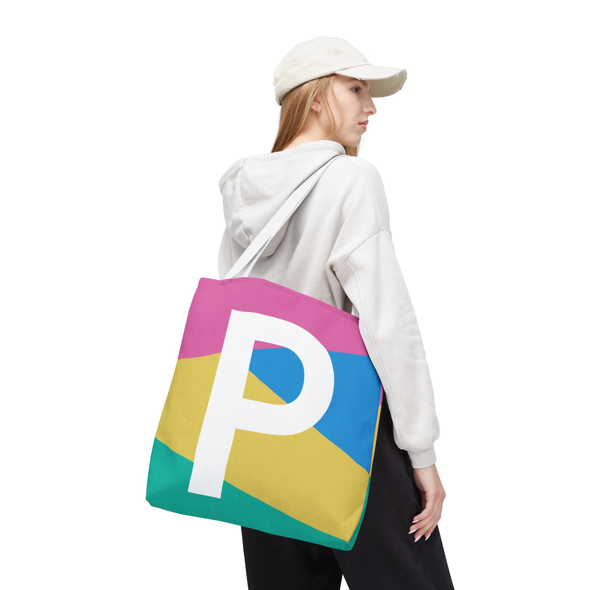 Monogram 'P' Colorblock Tote Bag — Personalized Initial P Shoulder Tote