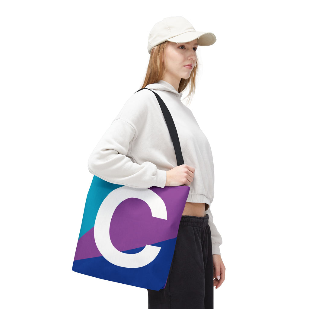 Monogram 'C' Colorblock Tote Bag — Personalized Initial C Shoulder Tote