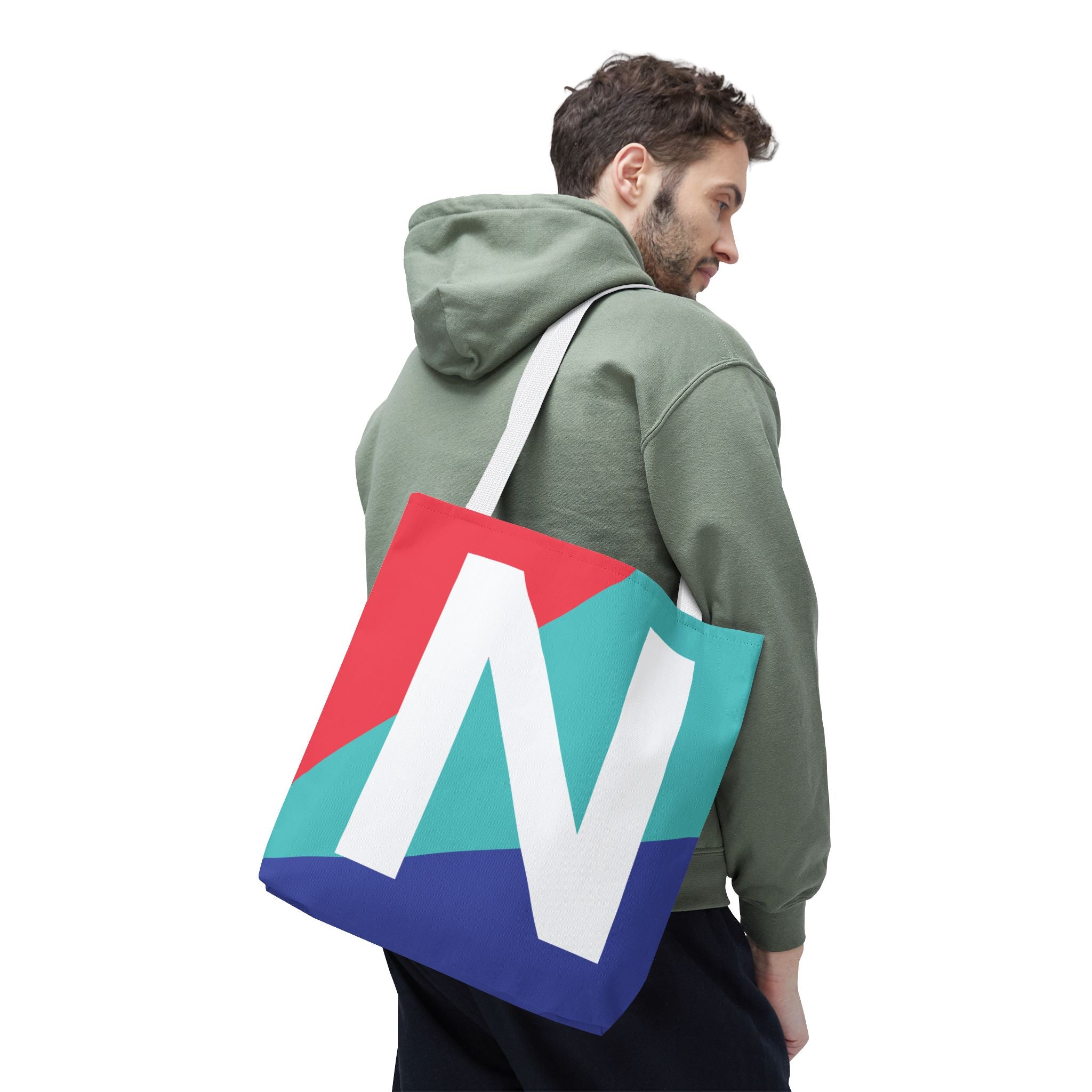Monogram 'N' Colorblock Tote Bag — Personalized Initial N Shoulder Tote