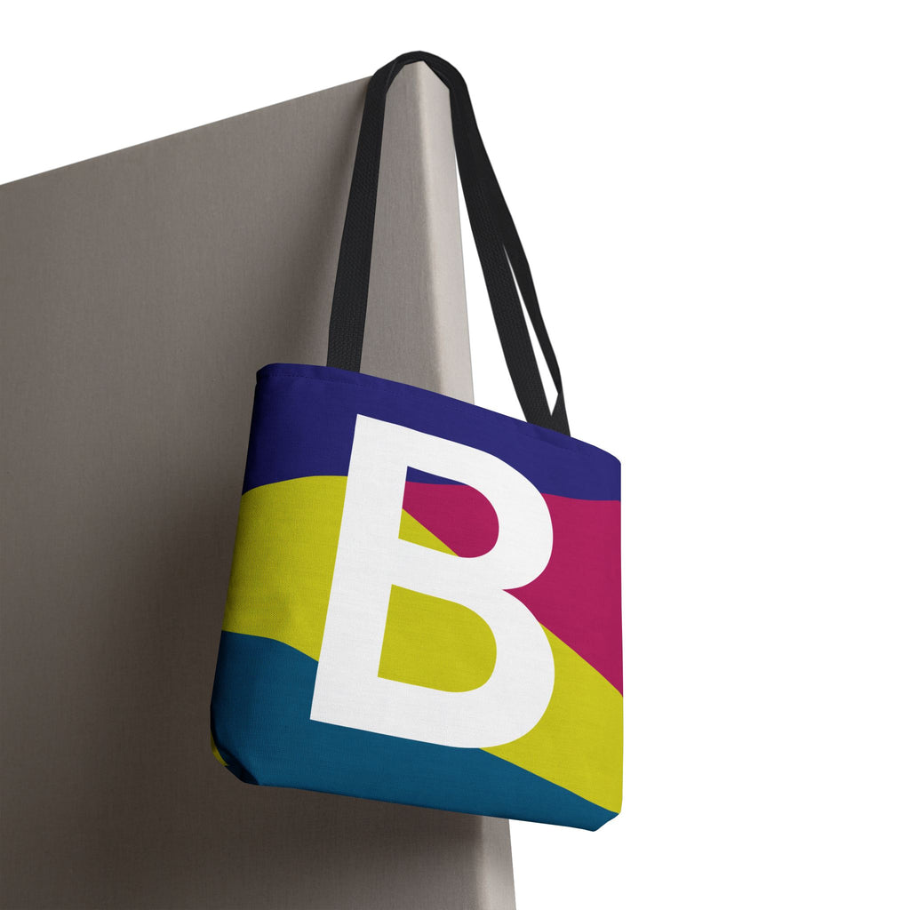Monogram 'B' Colorblock Tote Bag — Personalized Initial B Shoulder Tote