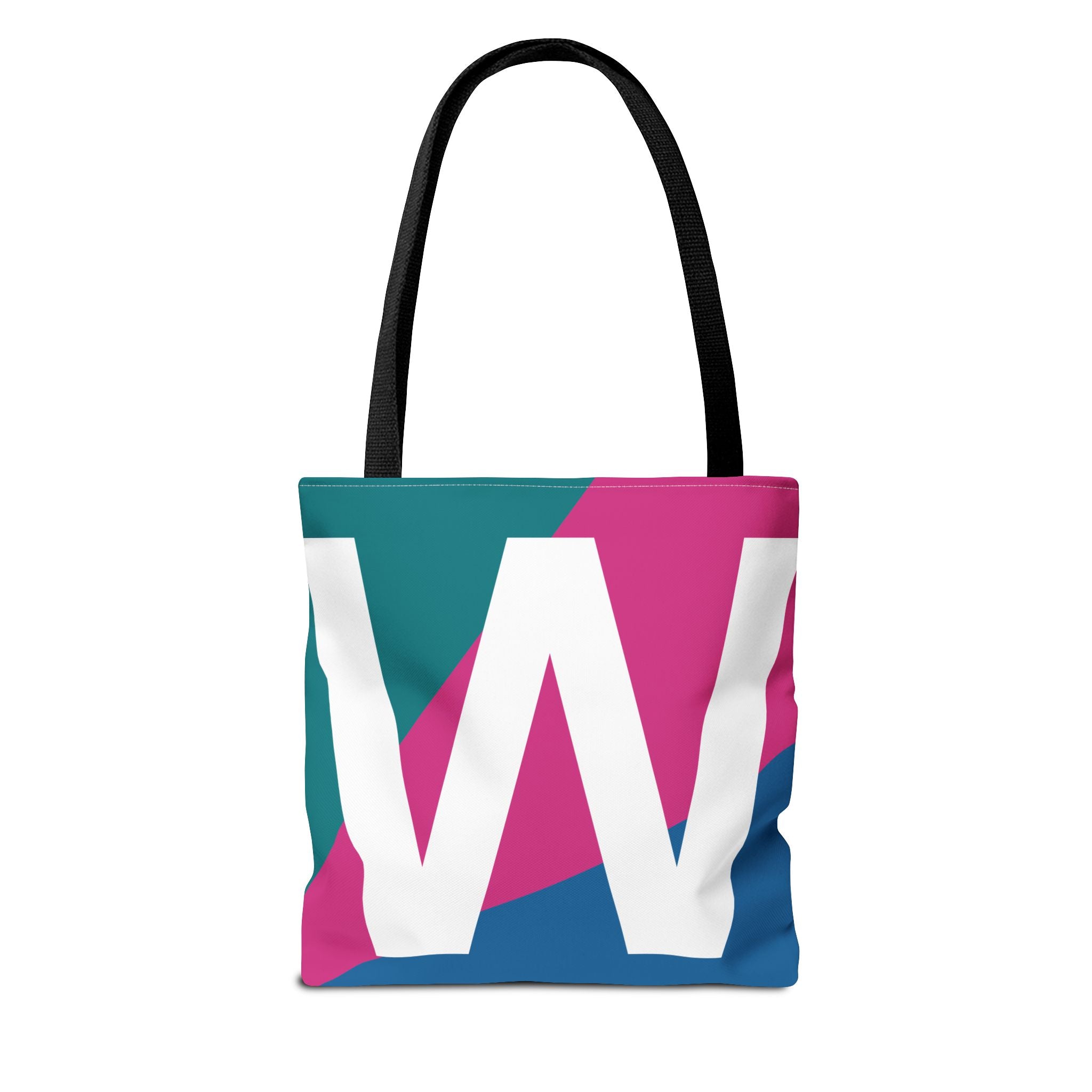 Monogram 'W' Colorblock Tote Bag — Personalized Initial W Shoulder Tote
