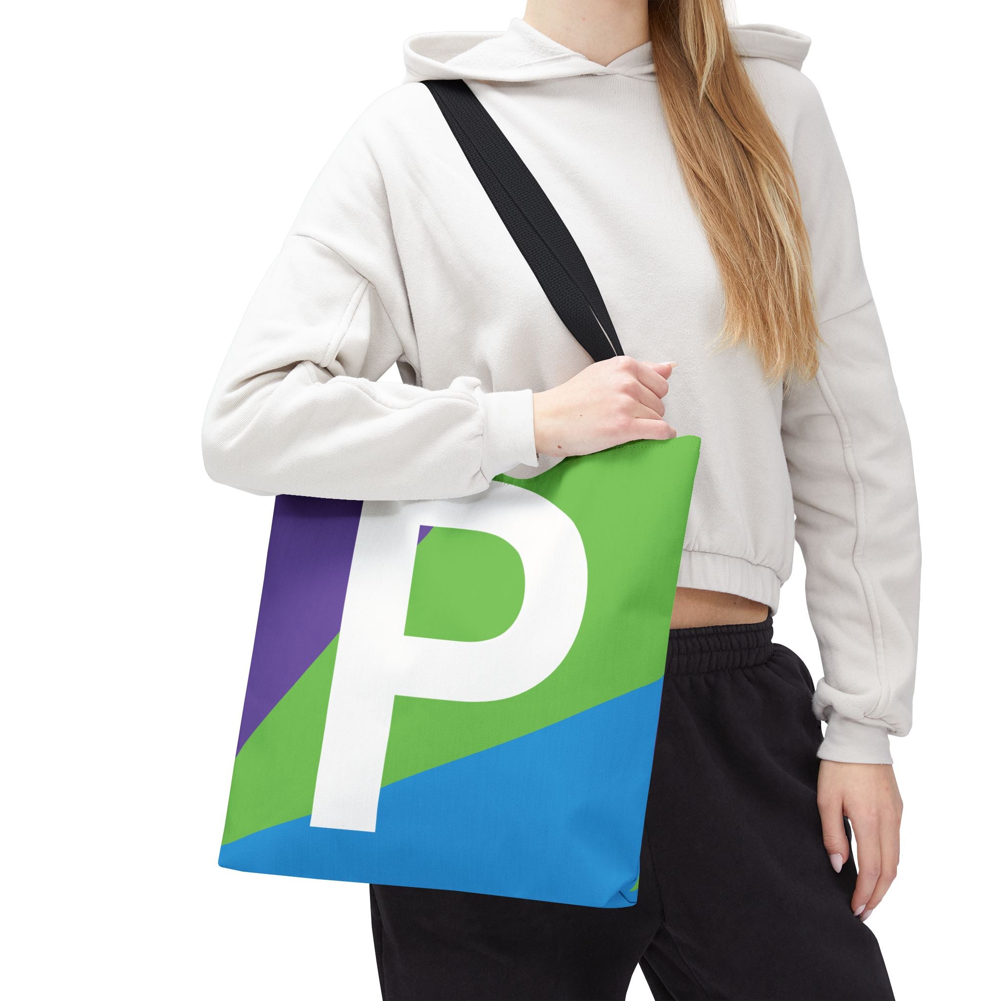Monogram 'P' Colorblock Tote Bag — Personalized Initial P Shoulder Tote