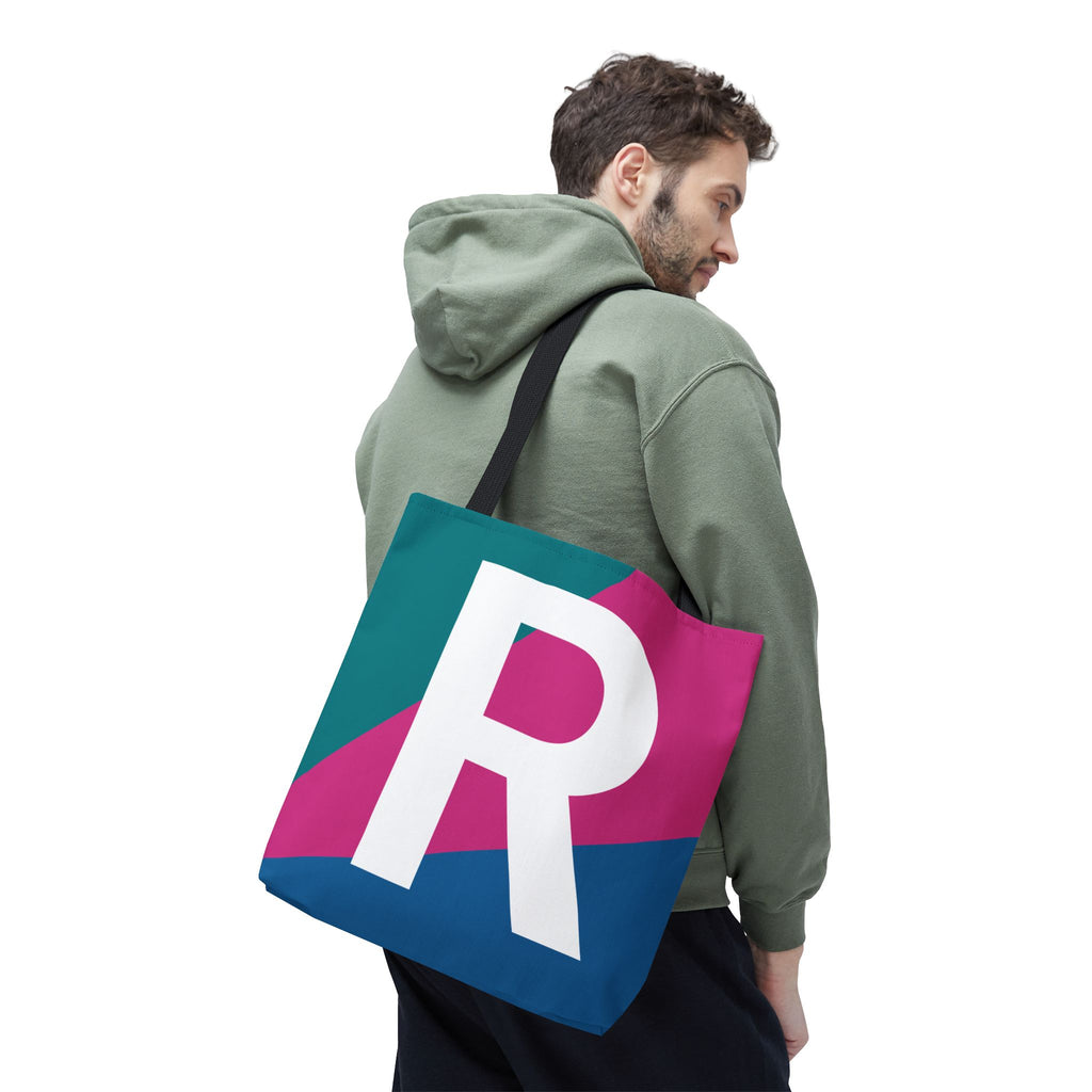 Monogram 'R' Colorblock Tote Bag — Personalized Initial R Shoulder Tote