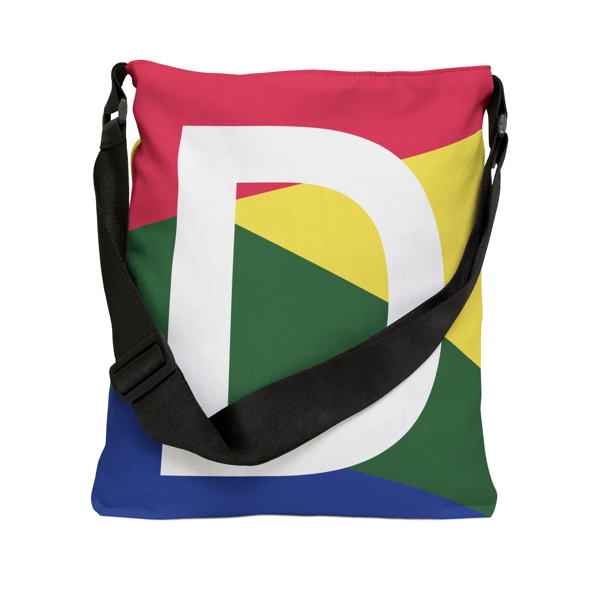 Initial Letter 'D' Colorblock Adjustable Tote Bag — Monogram Alphabet Shoulder Bag