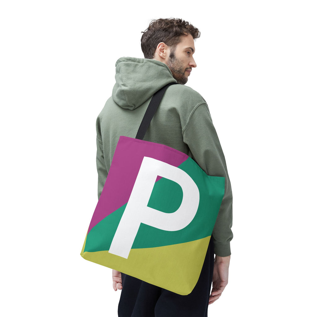 Monogram 'P' Colorblock Tote Bag — Personalized Initial P Shoulder Tote