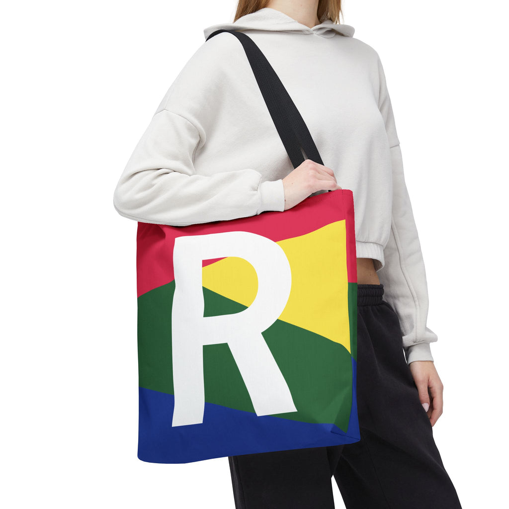 Monogram 'R' Colorblock Tote Bag — Personalized Initial R Shoulder Tote