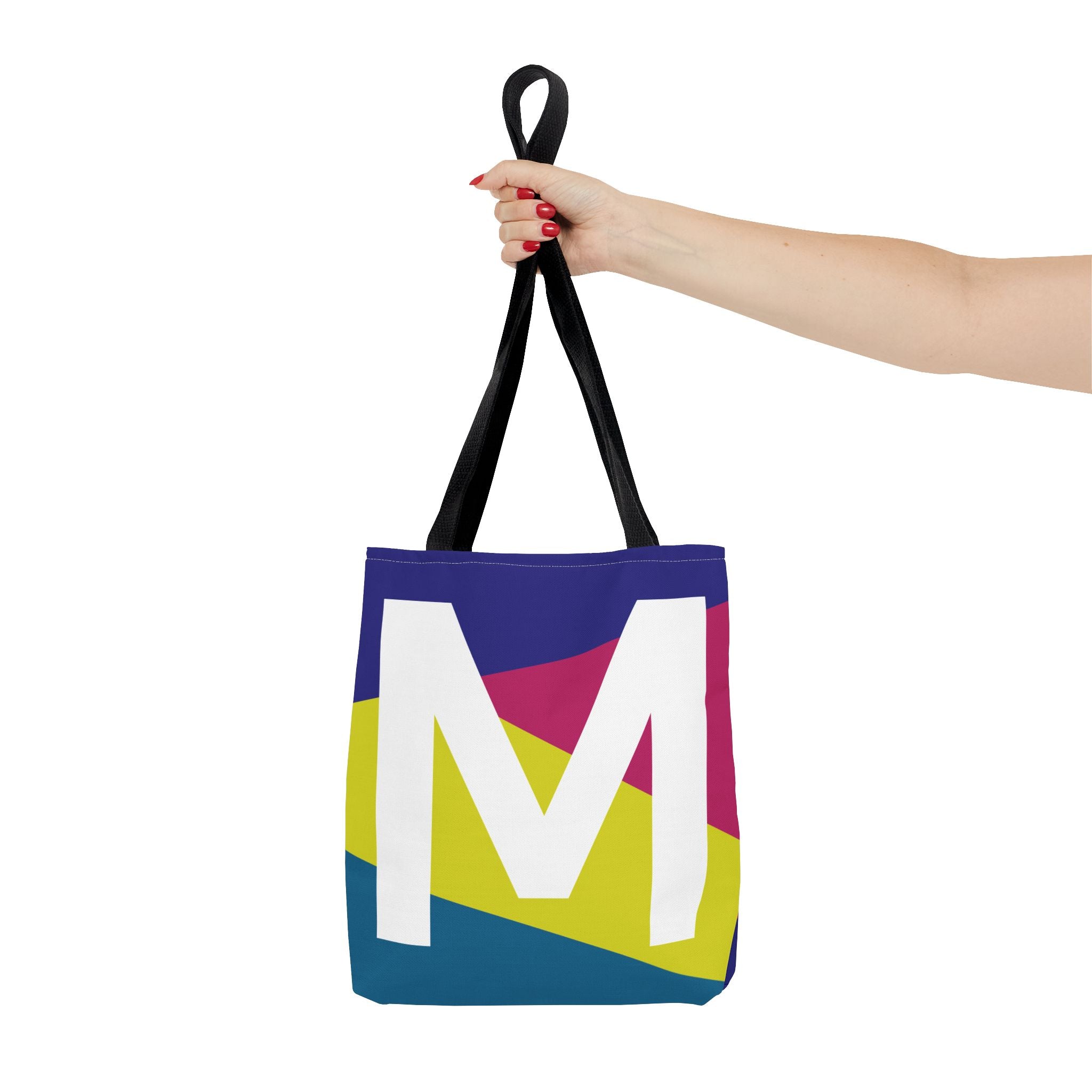 Monogram 'M' Colorblock Tote Bag — Personalized Initial M Shoulder Tote