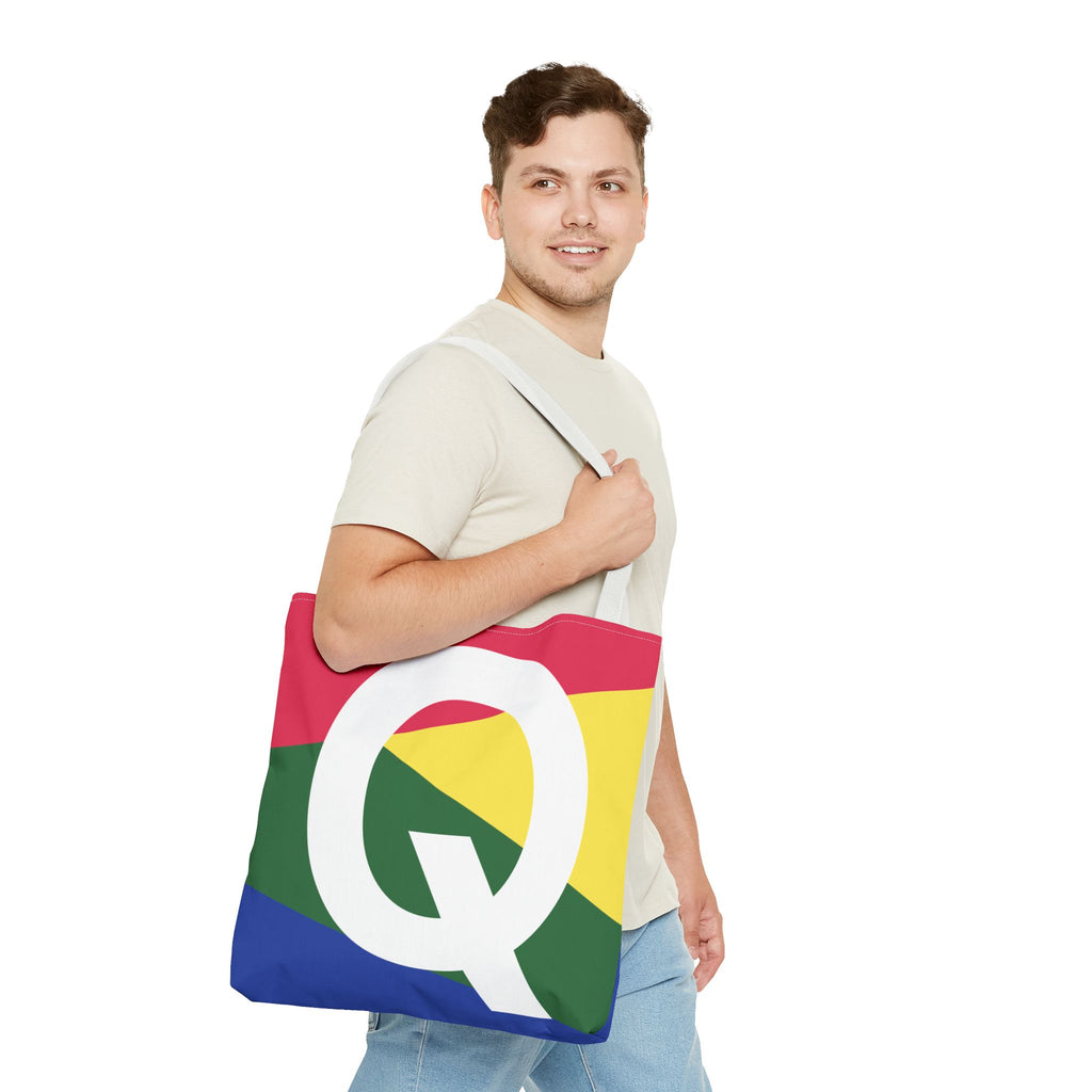 Monogram 'Q' Colorblock Tote Bag — Personalized Initial Q Shoulder Tote