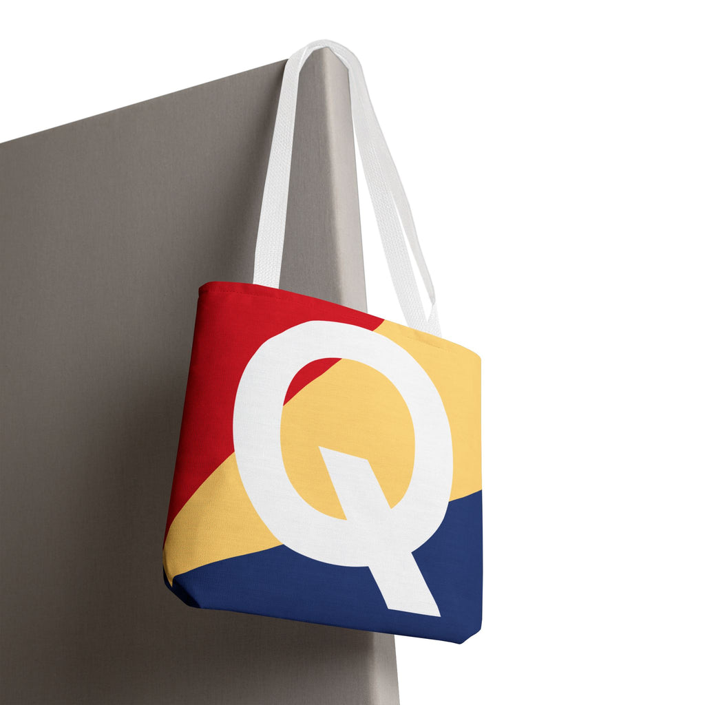 Monogram 'Q' Colorblock Tote Bag — Personalized Initial Q Shoulder Tote