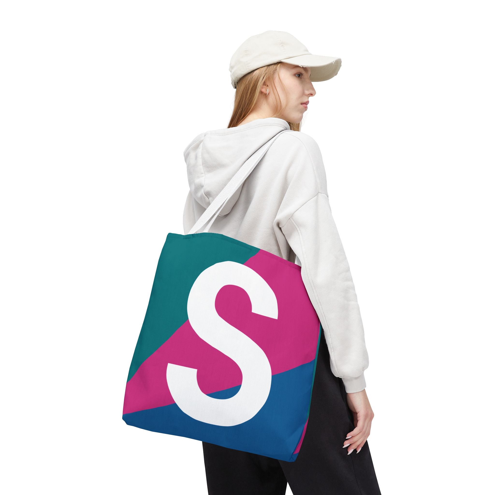 Monogram 'S' Colorblock Tote Bag — Personalized Initial S Shoulder Tote