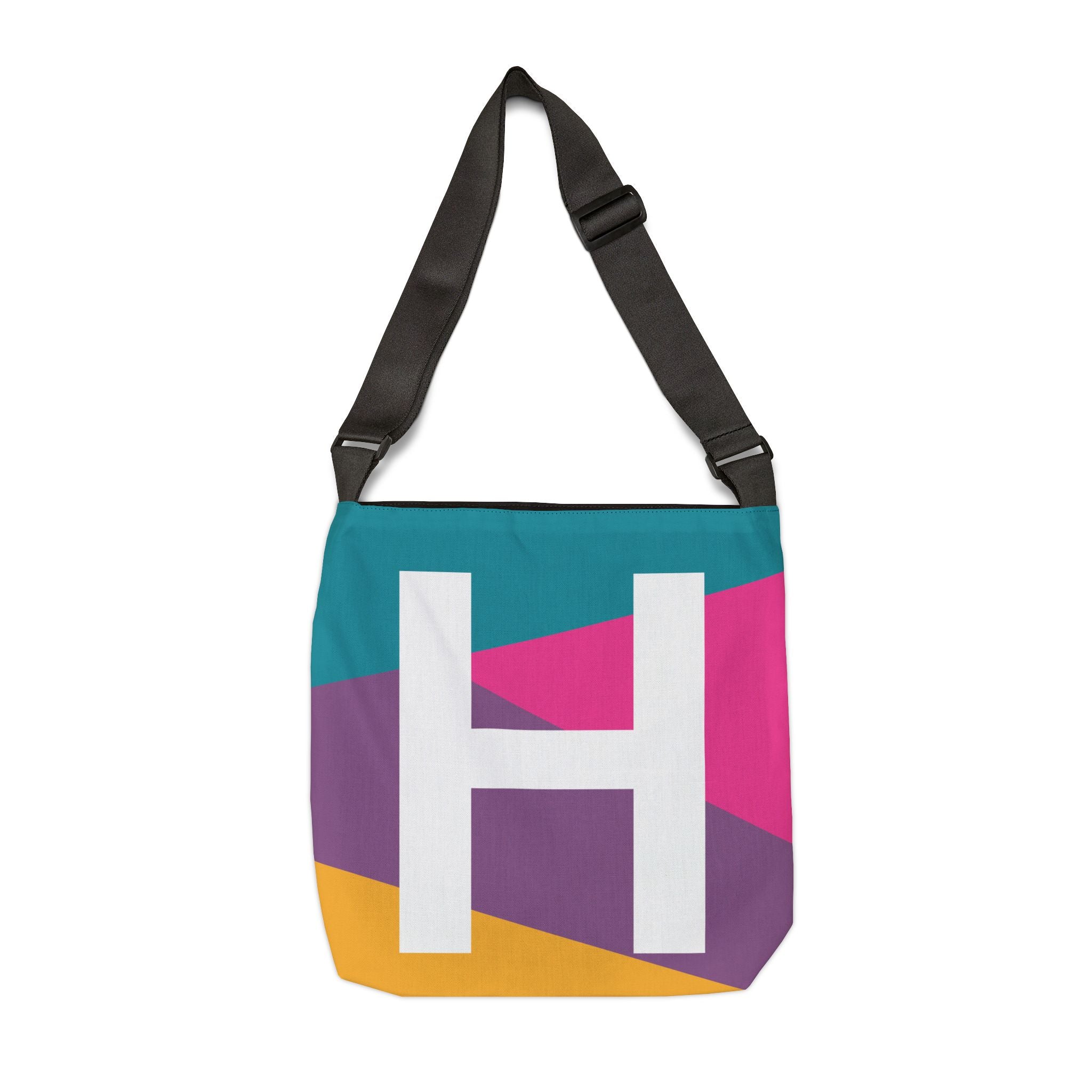 Initial Letter 'H' Colorblock Adjustable Tote Bag — Monogram Alphabet Shoulder Bag