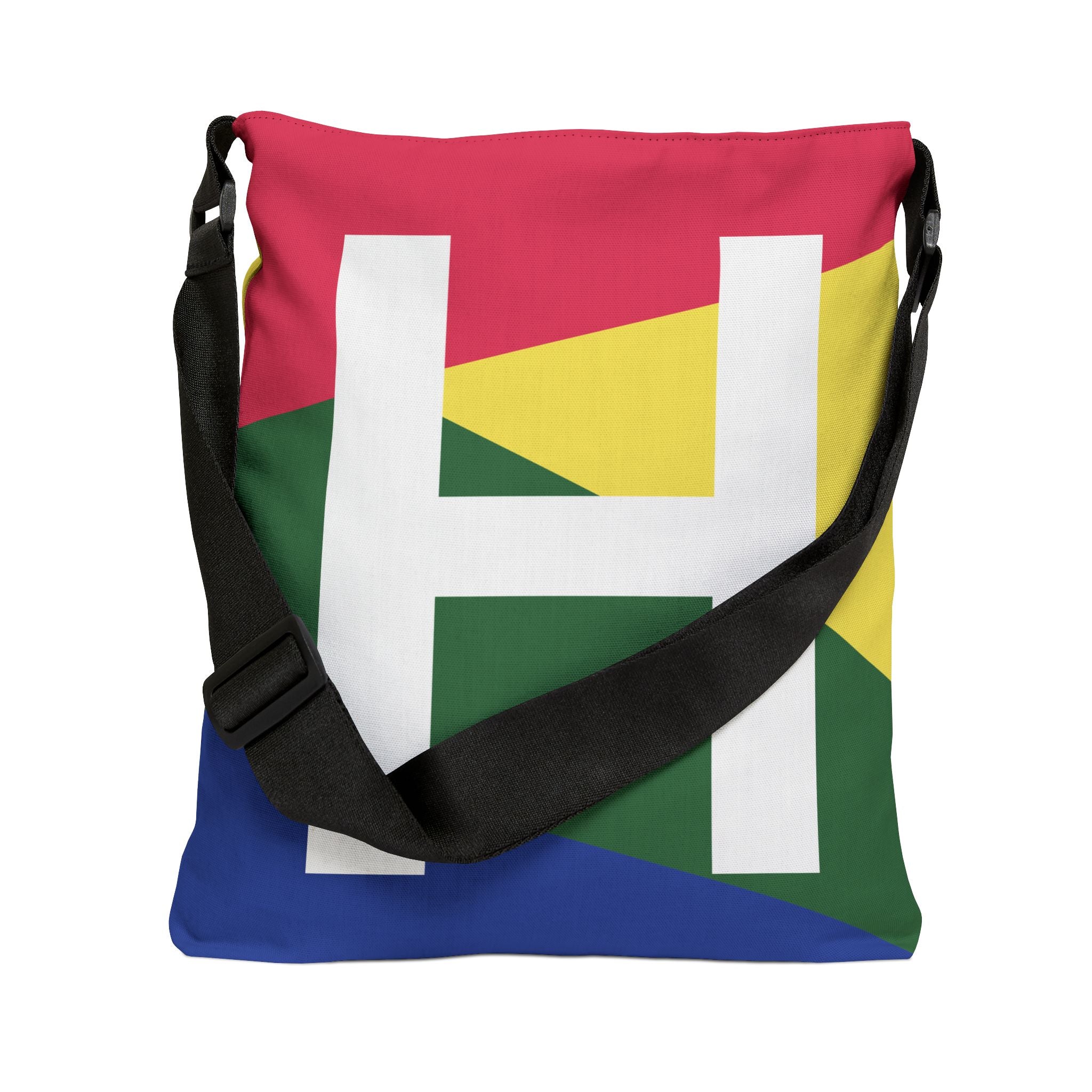 Initial Letter 'H' Colorblock Adjustable Tote Bag — Monogram Alphabet Shoulder Bag