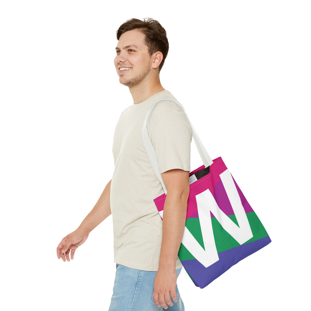 Monogram 'W' Colorblock Tote Bag — Personalized Initial W Shoulder Tote