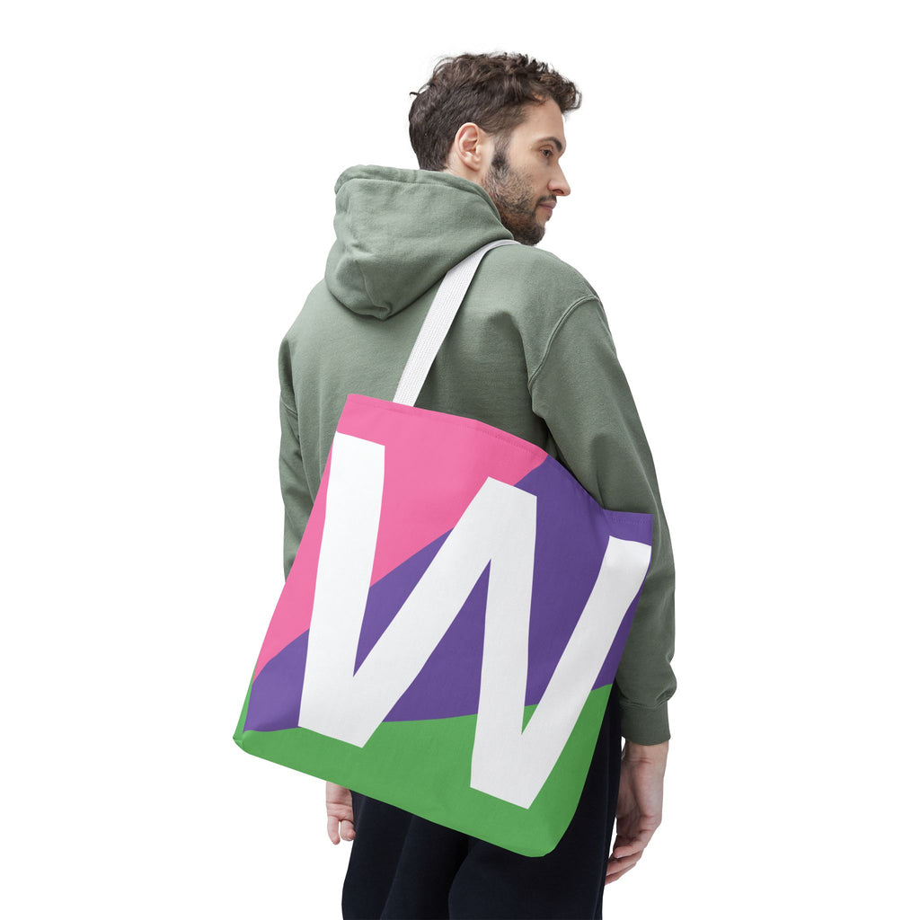 Monogram 'W' Colorblock Tote Bag — Personalized Initial W Shoulder Tote