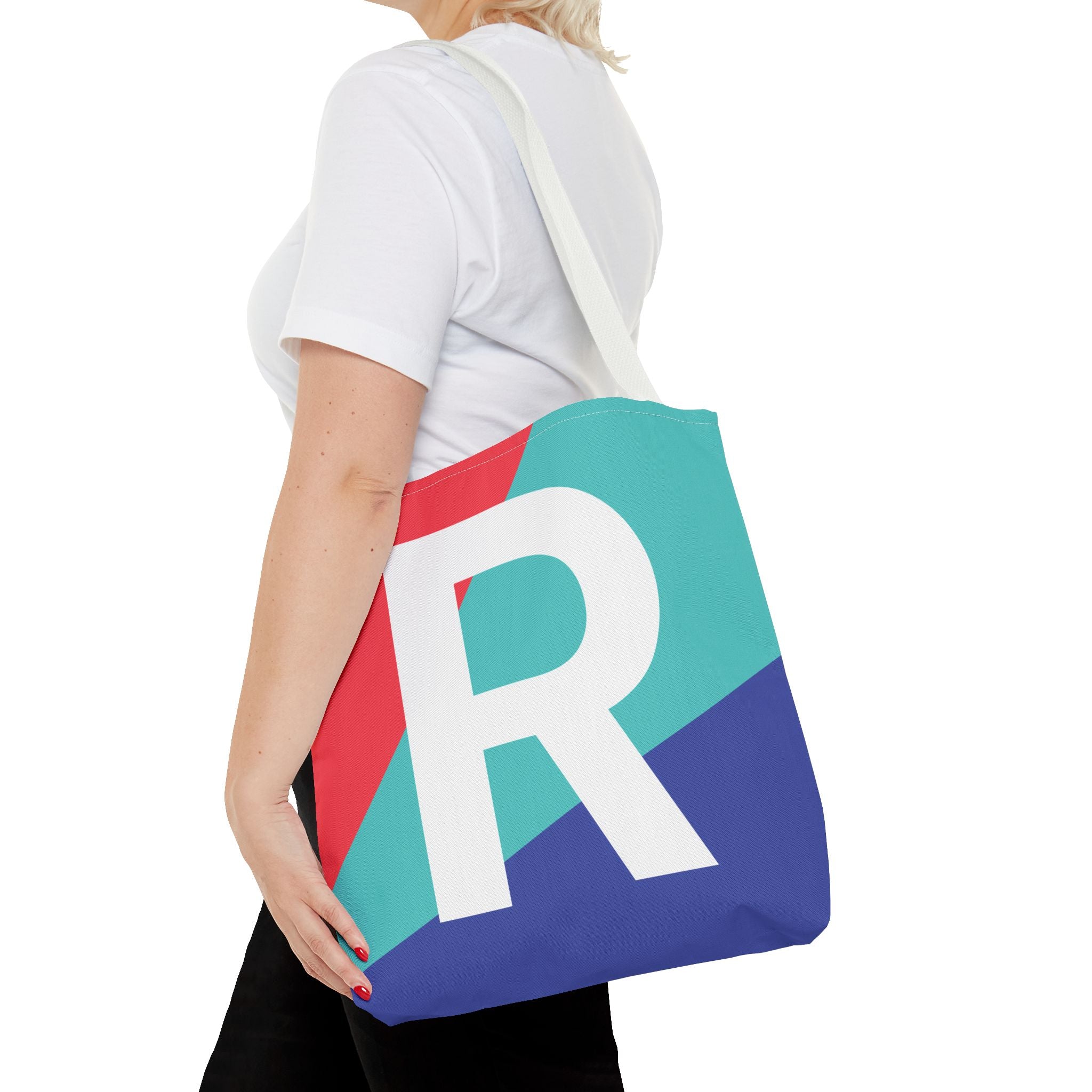 Monogram 'R' Colorblock Tote Bag — Personalized Initial R Shoulder Tote