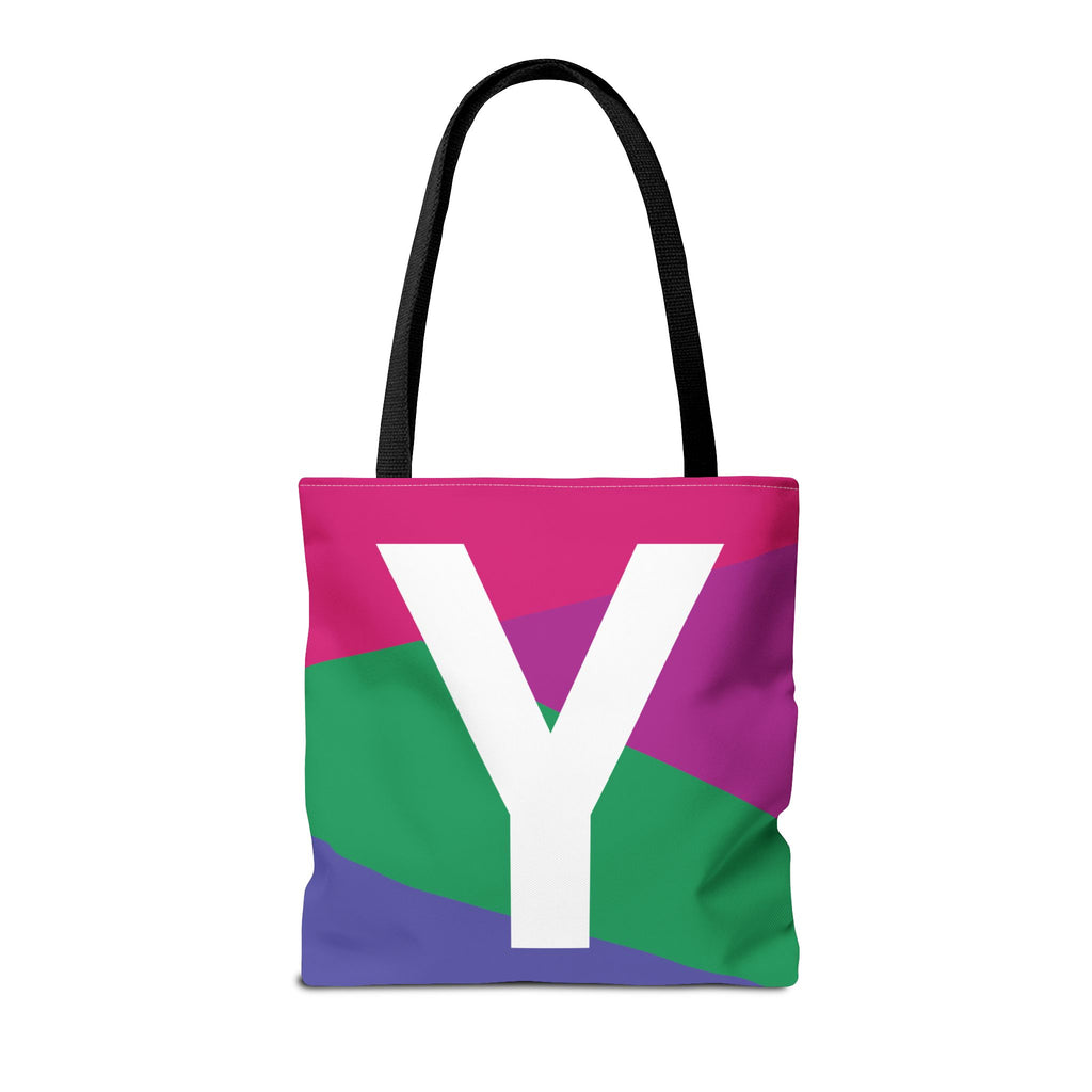 Monogram 'Y' Colorblock Tote Bag — Personalized Initial Y Shoulder Tote