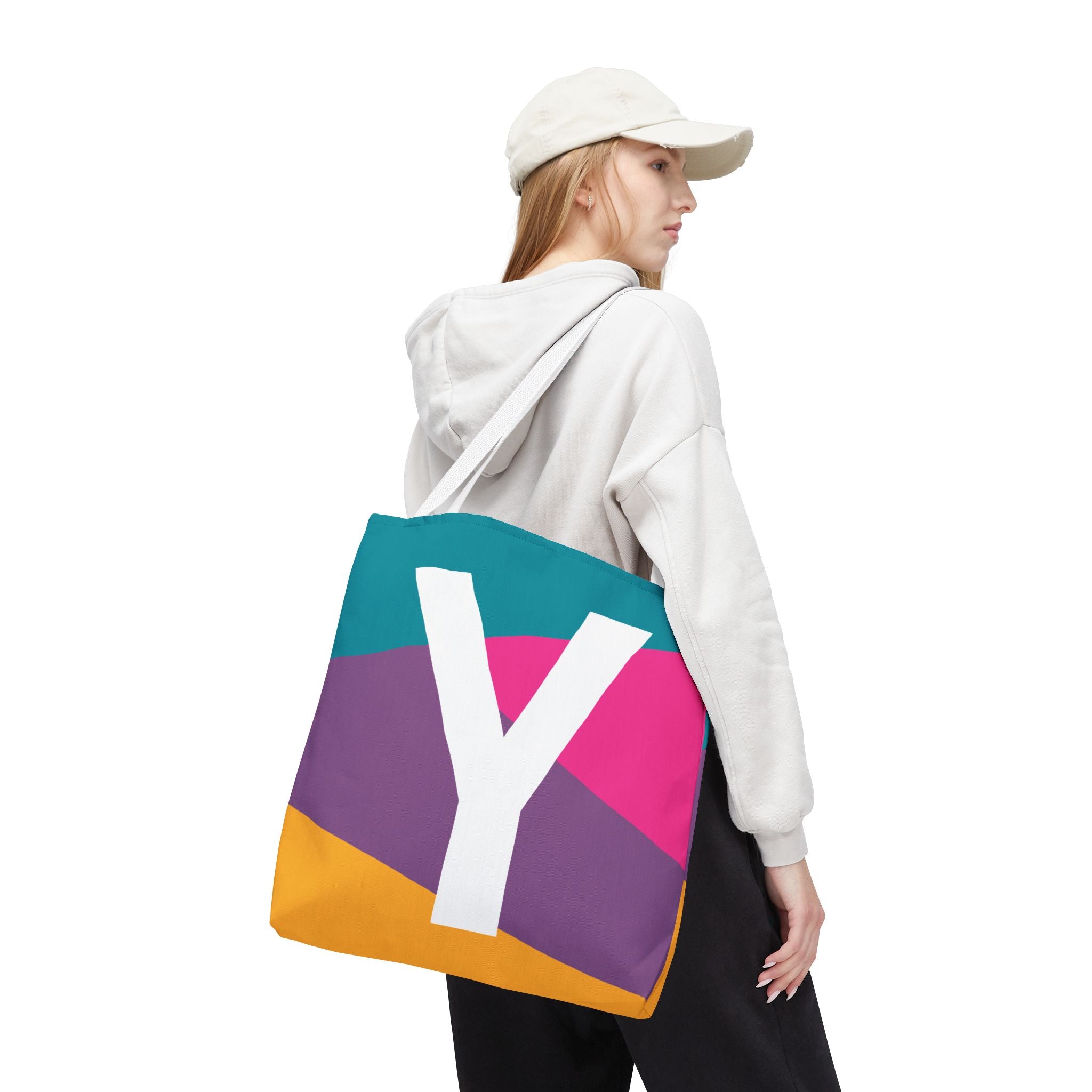 Monogram 'Y' Colorblock Tote Bag — Personalized Initial Y Shoulder Tote