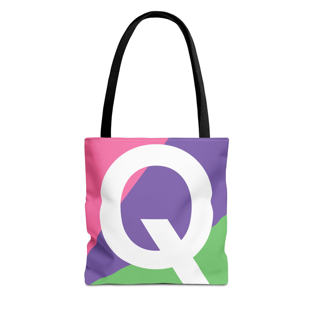 Monogram 'Q' Colorblock Tote Bag — Personalized Initial Q Shoulder Tote