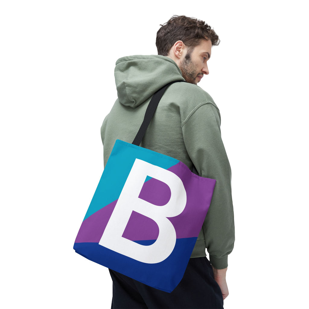 Monogram 'B' Colorblock Tote Bag — Personalized Initial B Shoulder Tote
