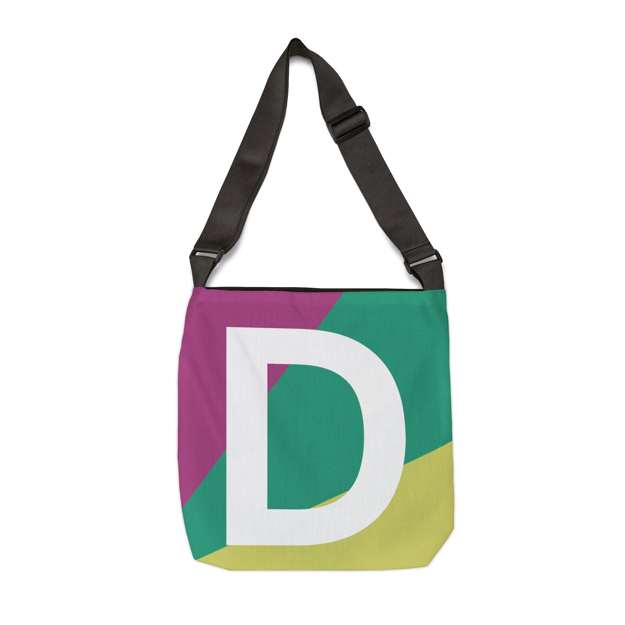 Initial Letter 'D' Colorblock Adjustable Tote Bag — Monogram Alphabet Shoulder Bag