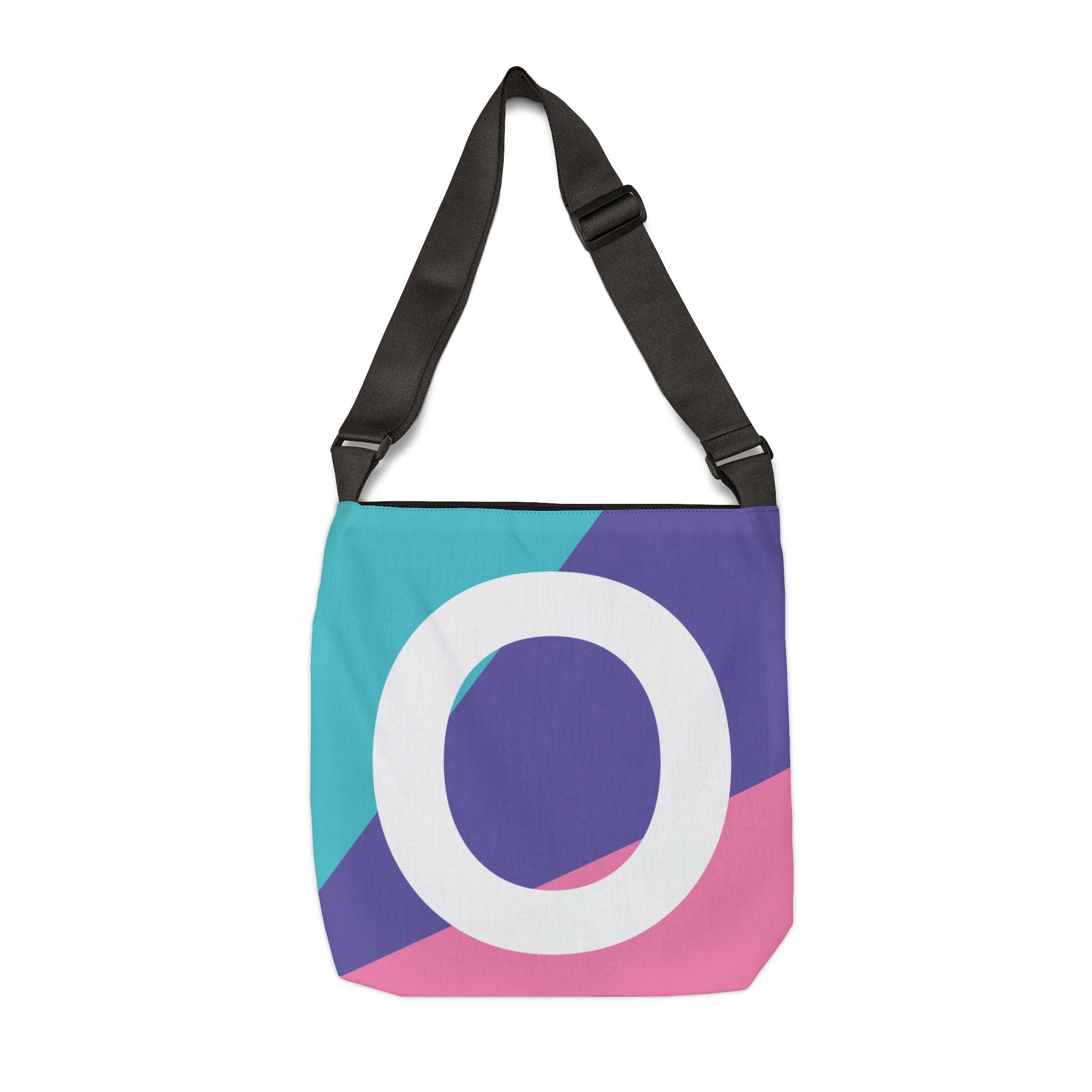 Initial Letter 'O' Colorblock Adjustable Tote Bag — Monogram Alphabet Shoulder Bag