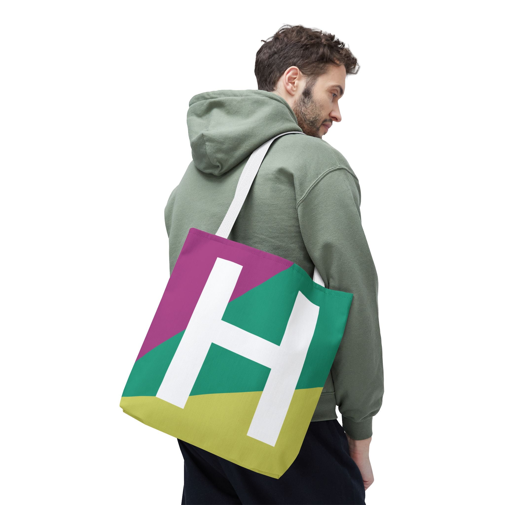 Monogram 'H' Colorblock Tote Bag — Personalized Initial H Shoulder Tote