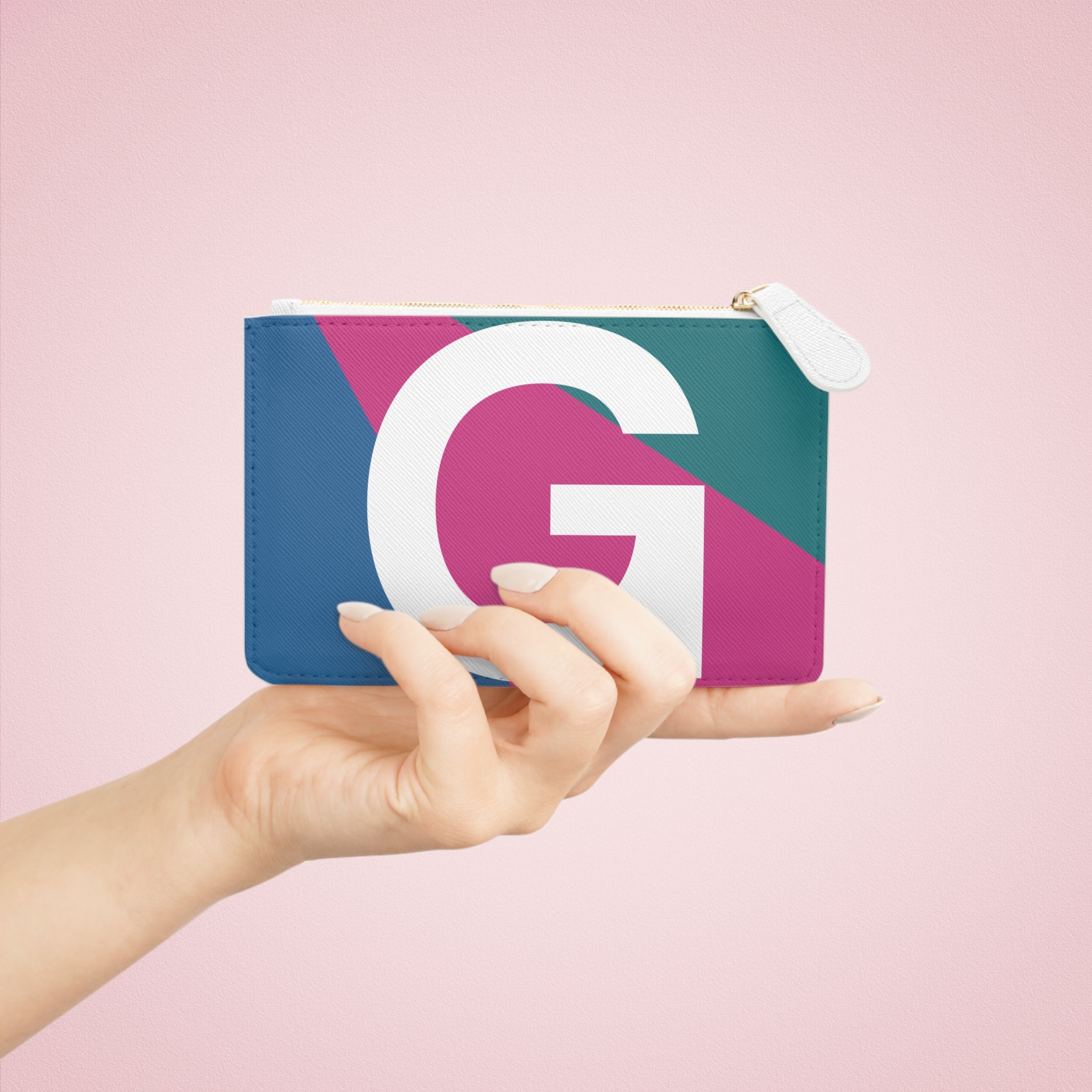 Initial G Mini Clutch — Colorblock Monogram Wristlet Wallet