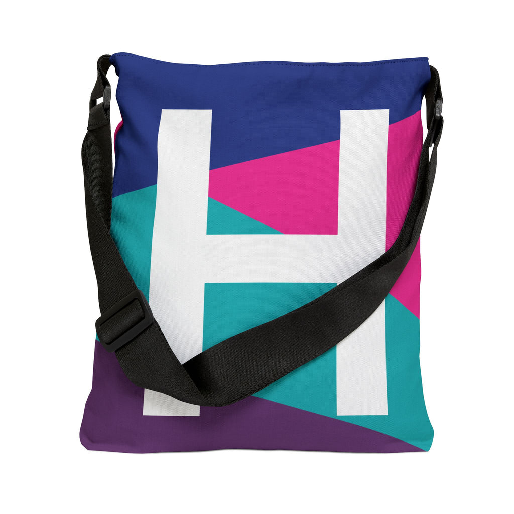 Initial Letter 'H' Colorblock Adjustable Tote Bag — Monogram Alphabet Shoulder Bag