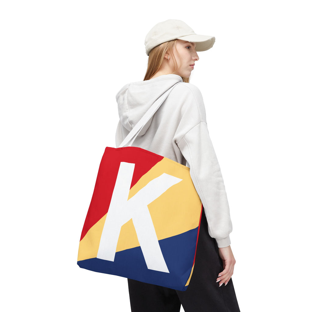 Monogram 'K' Colorblock Tote Bag — Personalized Initial K Shoulder Tote