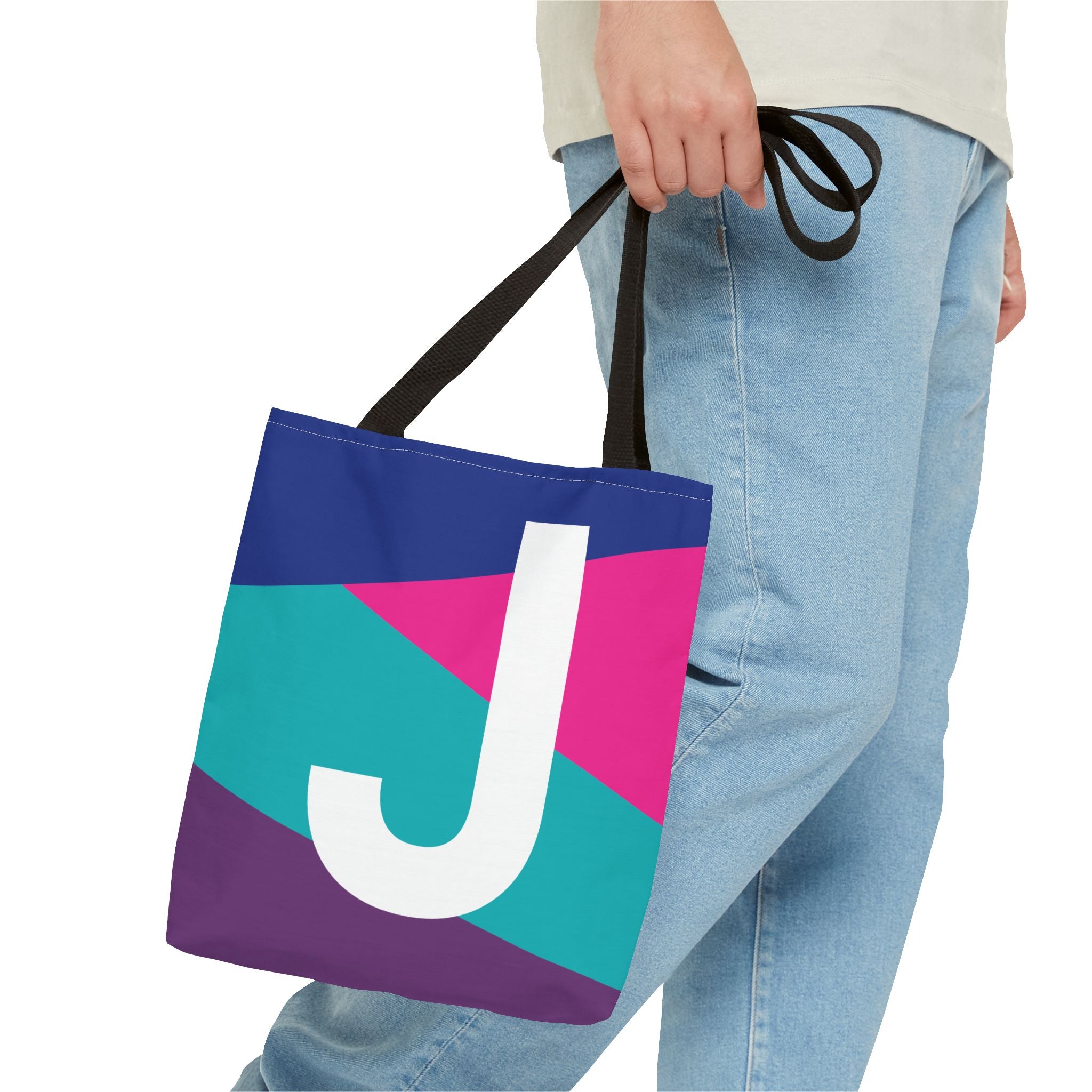 Monogram 'J' Colorblock Tote Bag — Personalized Initial J Shoulder Tote