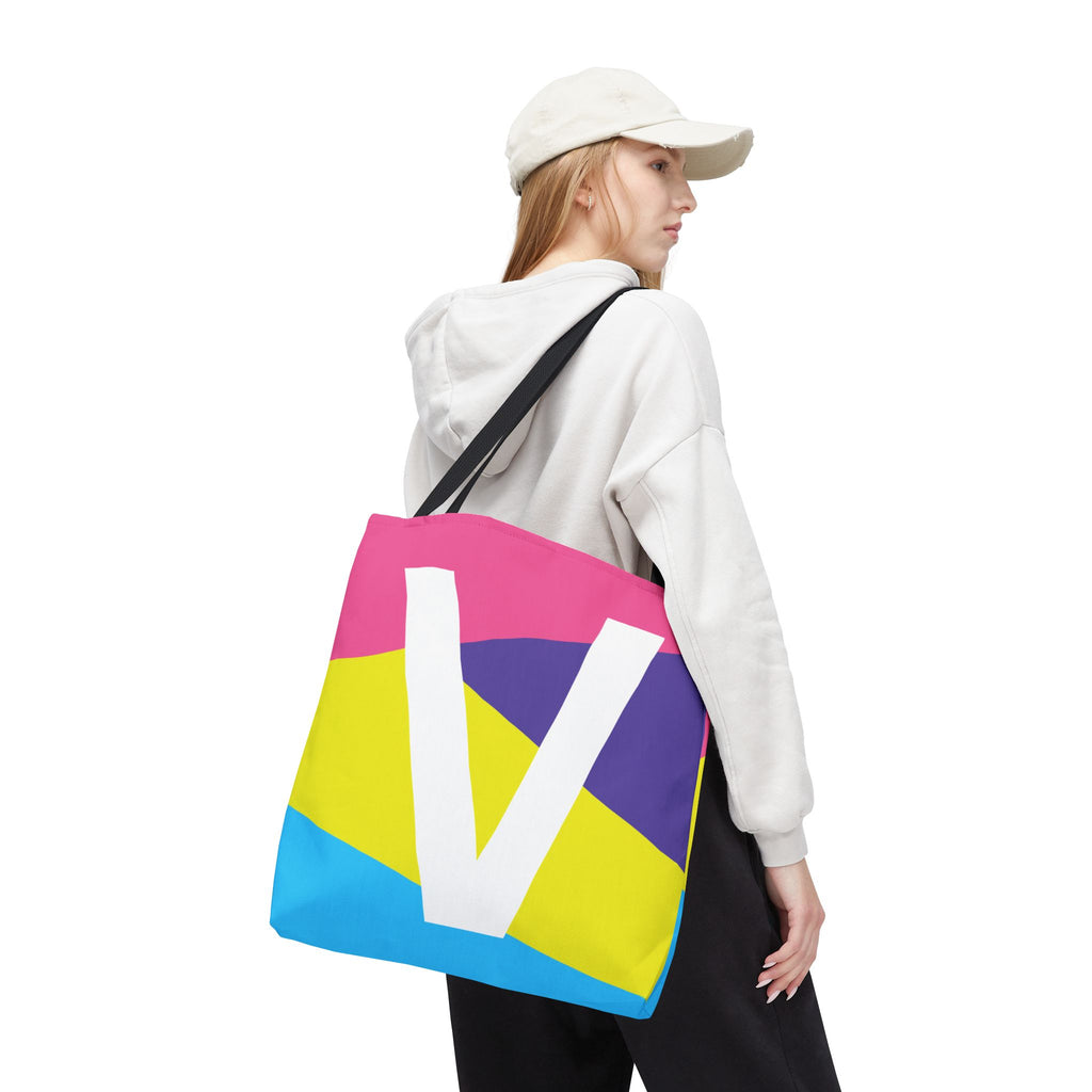 Monogram 'V' Colorblock Tote Bag — Personalized Initial V Shoulder Tote