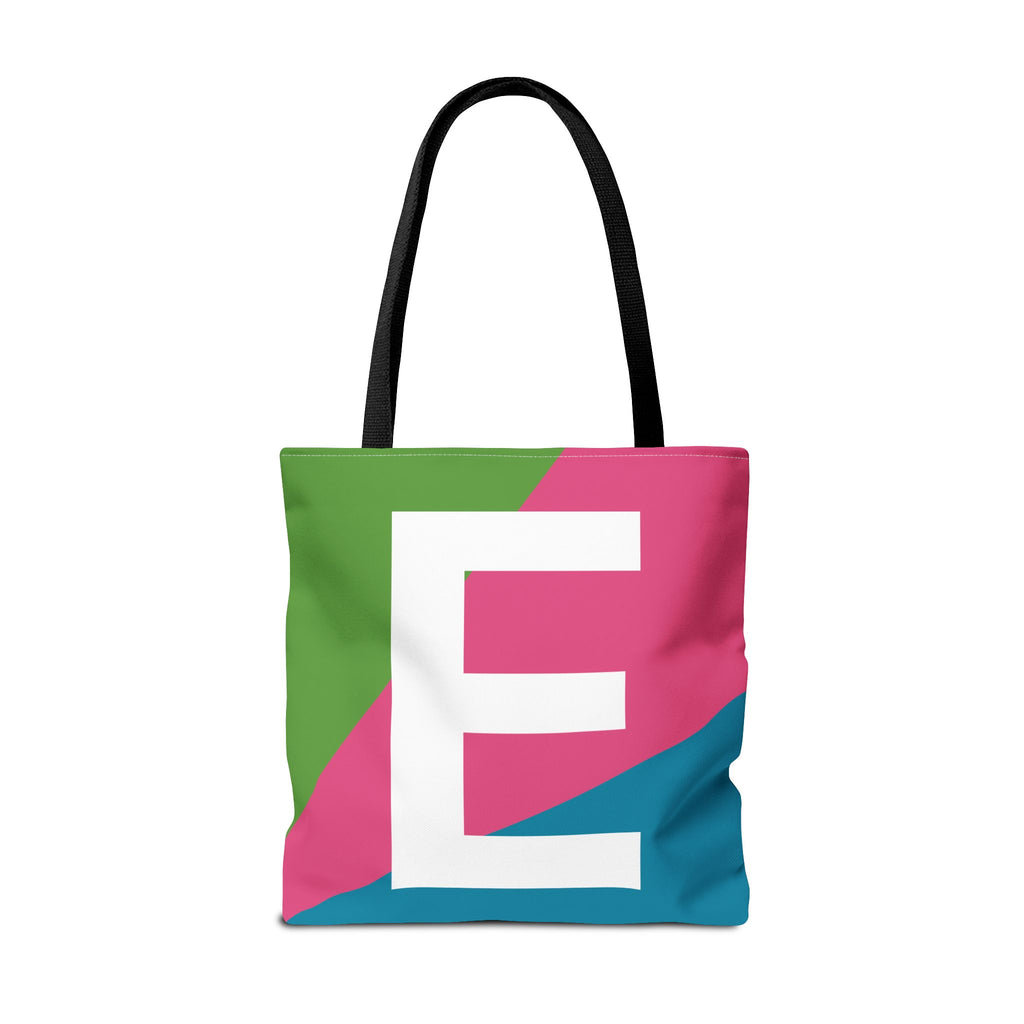 Monogram 'E' Colorblock Tote Bag — Personalized Initial E Shoulder Tote
