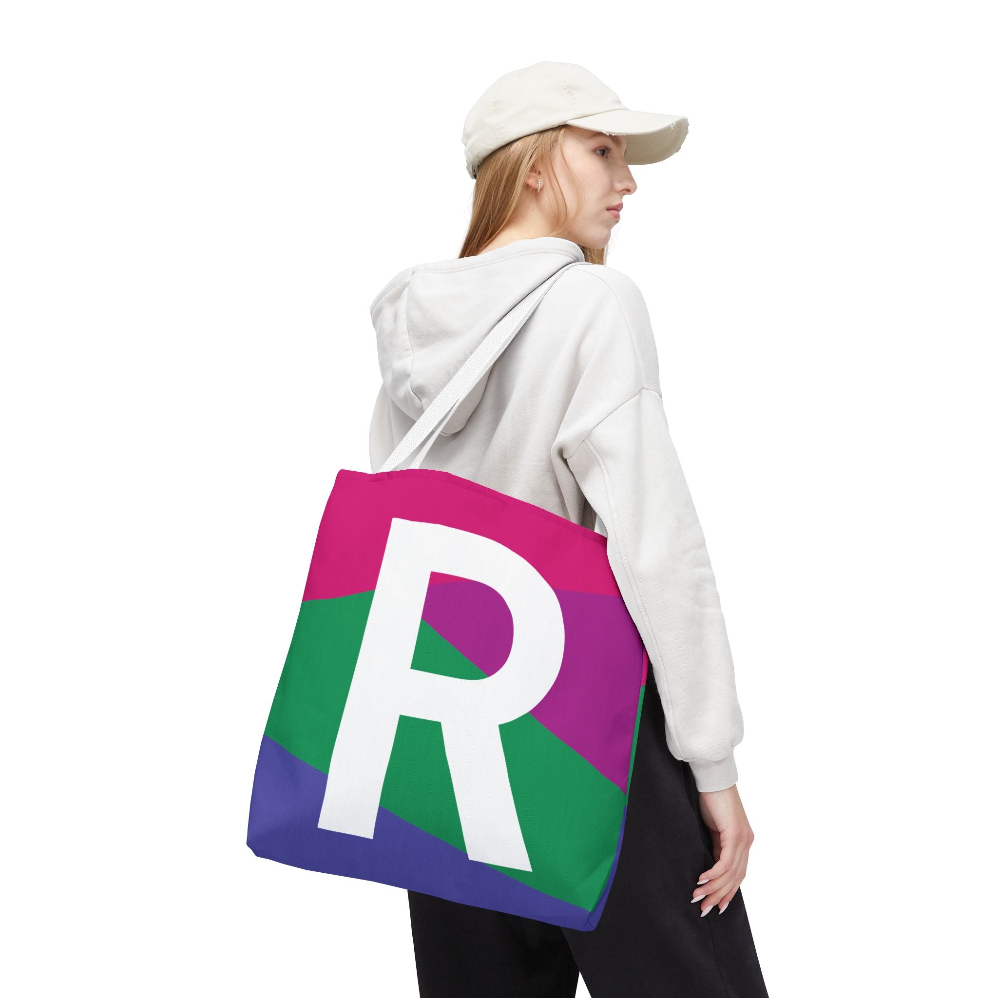 Monogram 'R' Colorblock Tote Bag — Personalized Initial R Shoulder Tote