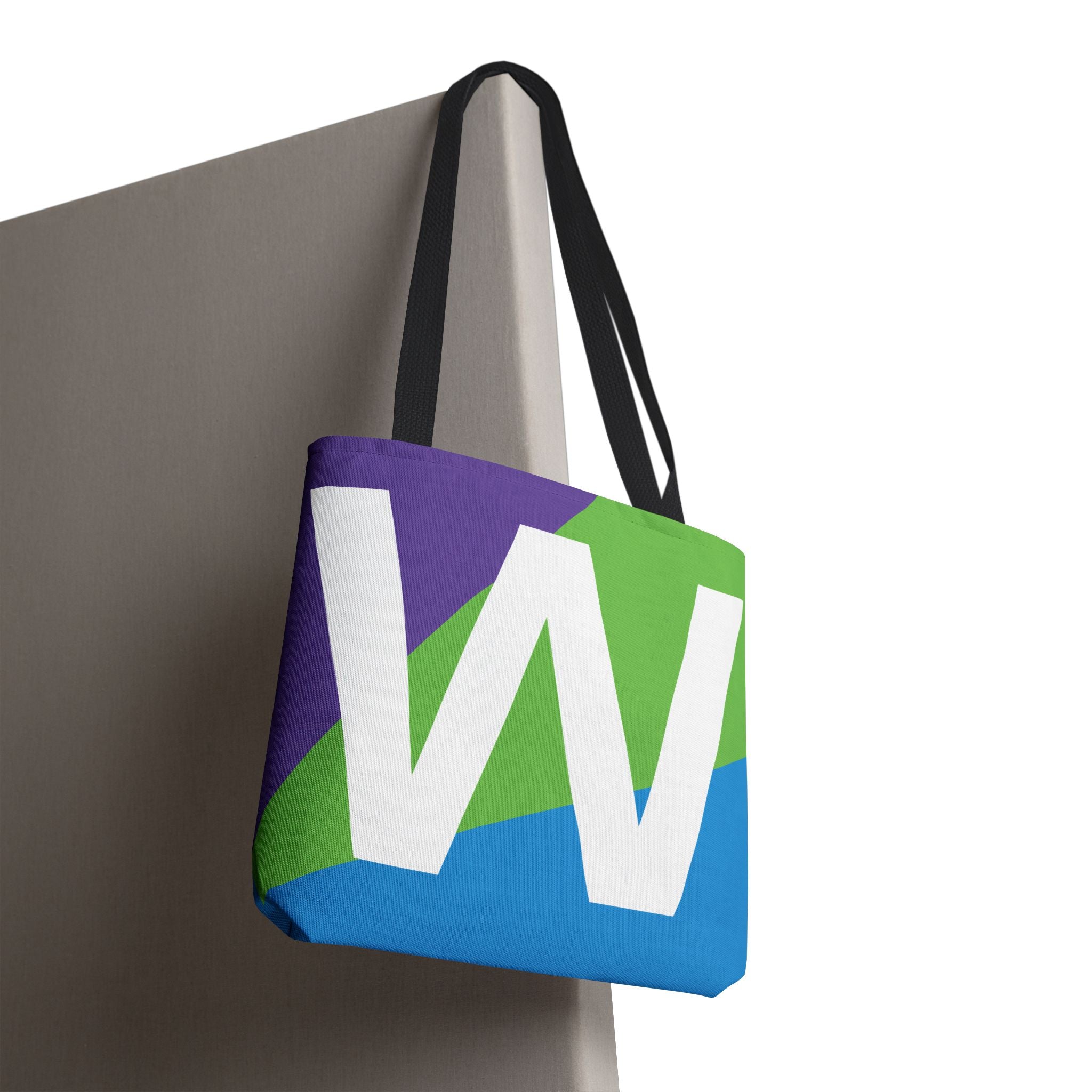 Monogram 'W' Colorblock Tote Bag — Personalized Initial W Shoulder Tote