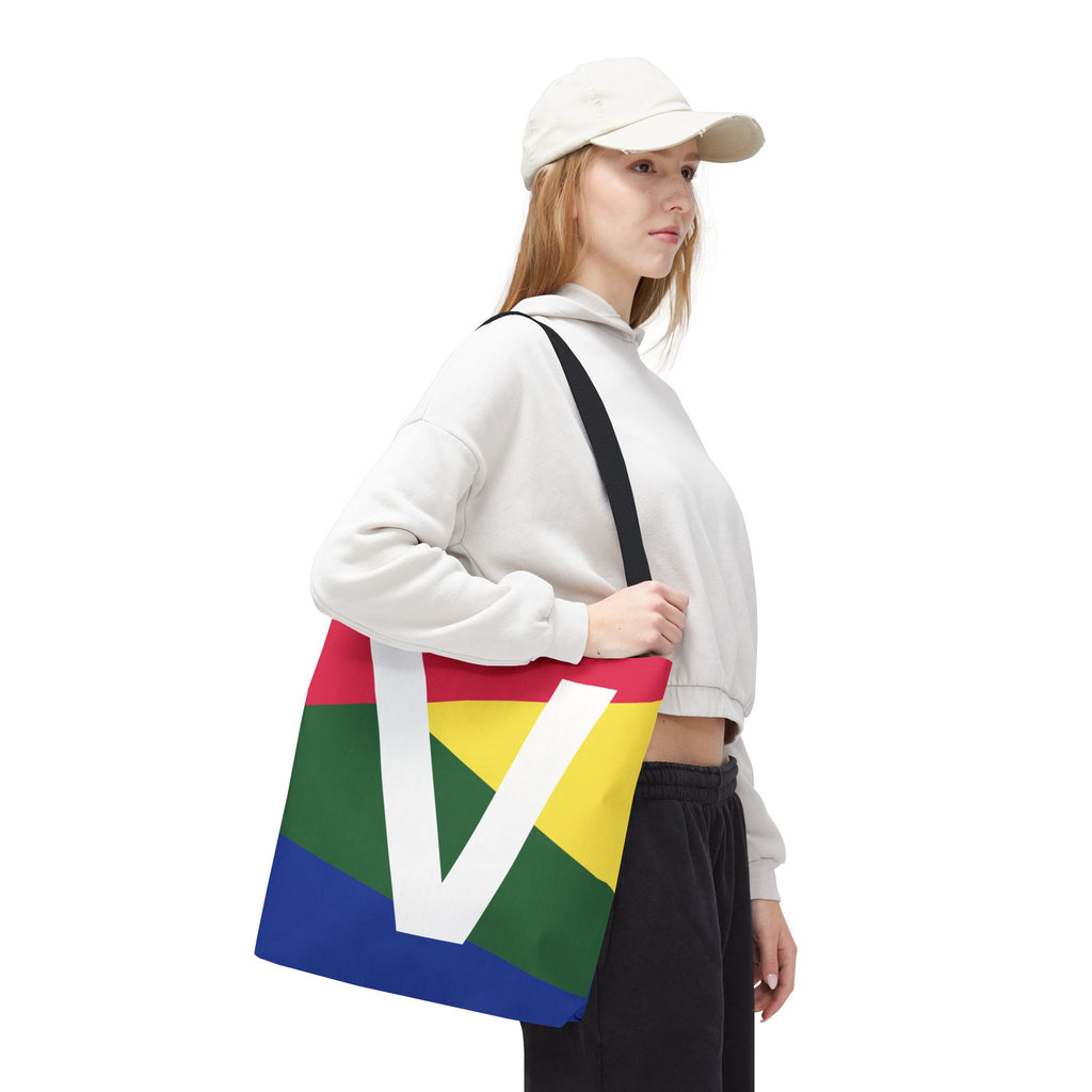 Monogram 'V' Colorblock Tote Bag — Personalized Initial V Shoulder Tote
