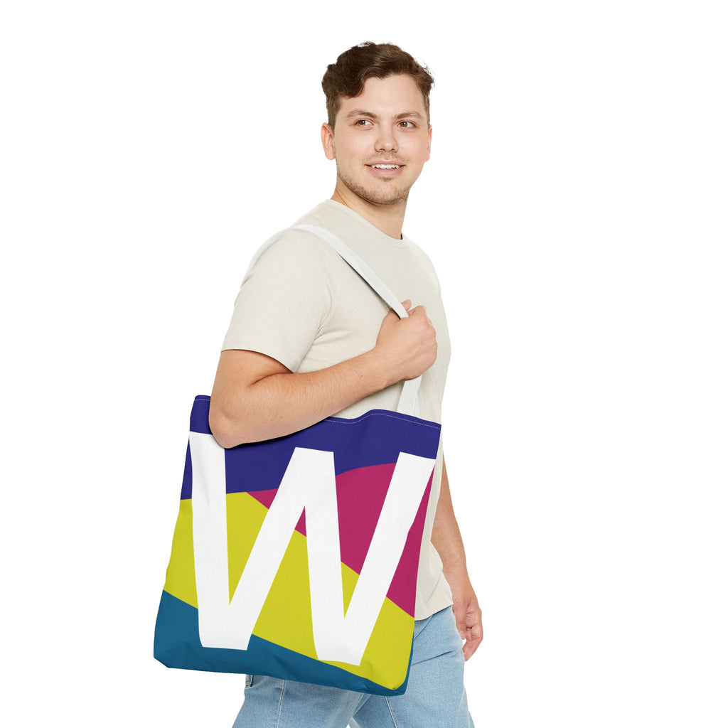 Monogram 'W' Colorblock Tote Bag — Personalized Initial W Shoulder Tote
