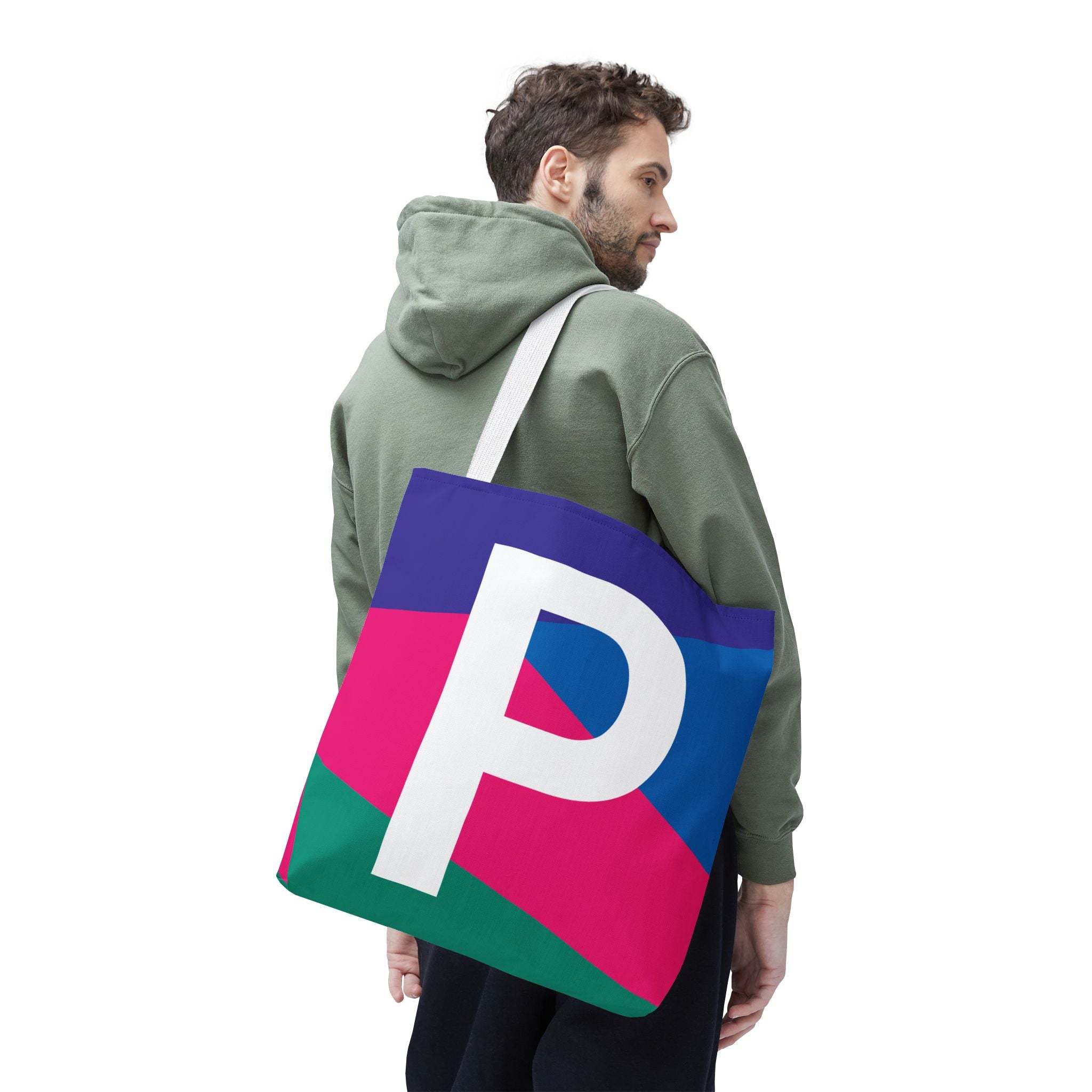 Monogram 'P' Colorblock Tote Bag — Personalized Initial P Shoulder Tote