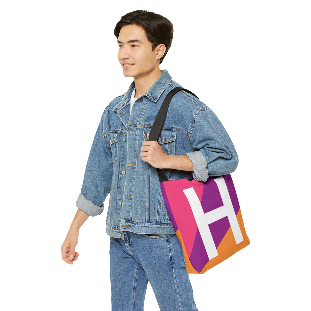 Initial Letter 'H' Colorblock Adjustable Tote Bag — Monogram Alphabet Shoulder Bag