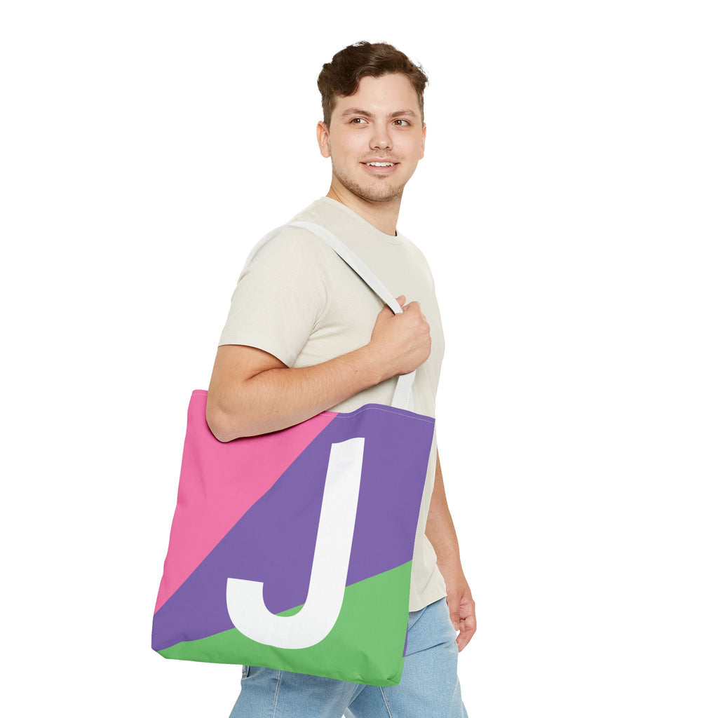 Monogram 'J' Colorblock Tote Bag — Personalized Initial J Shoulder Tote