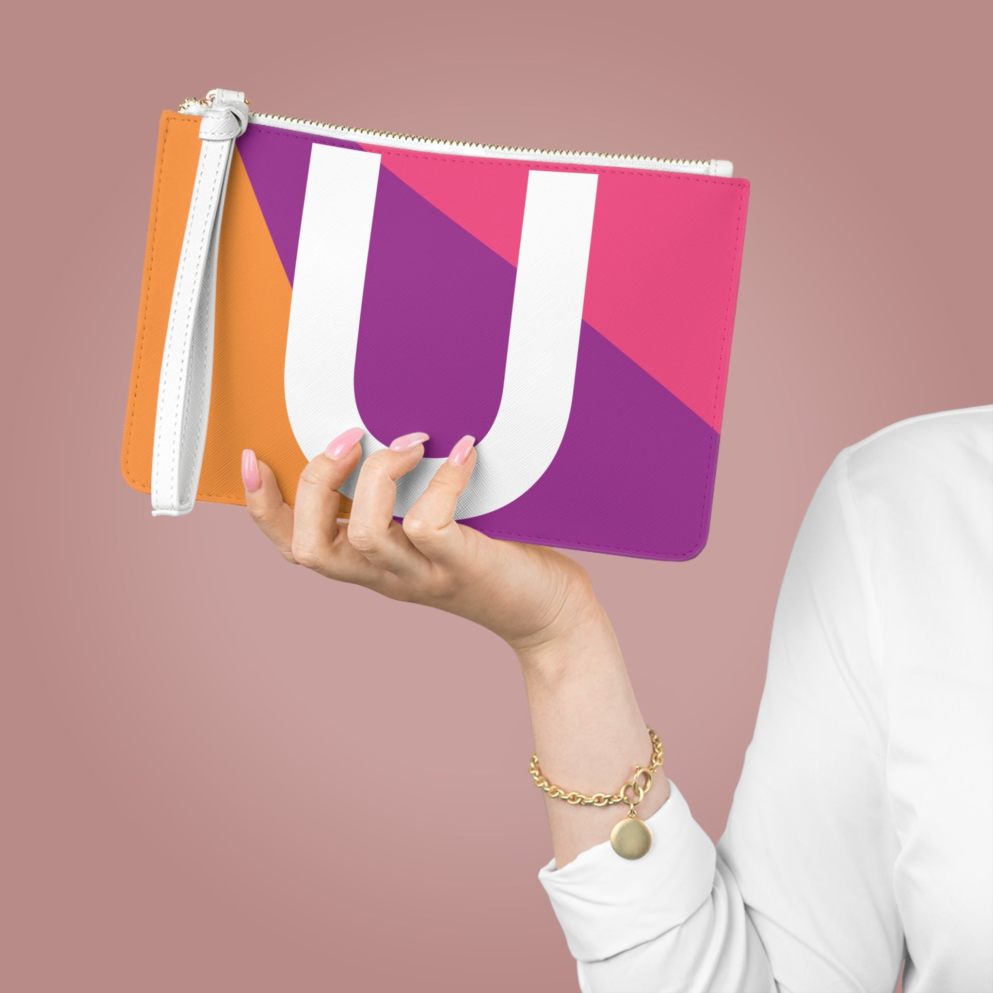 Monogram 'U' Colorblock Clutch Bag — Bold Geometric Wristlet for Everyday & Gifts