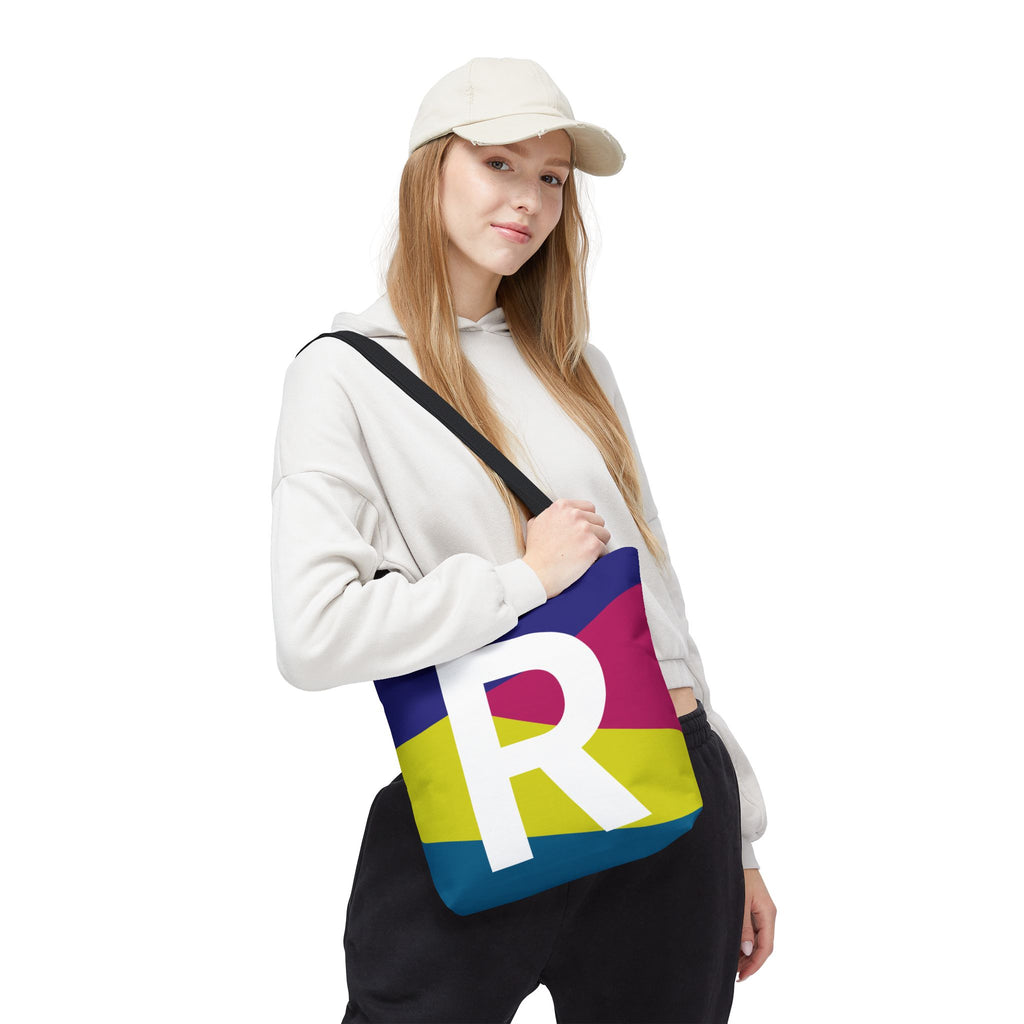 Monogram 'R' Colorblock Tote Bag — Personalized Initial R Shoulder Tote
