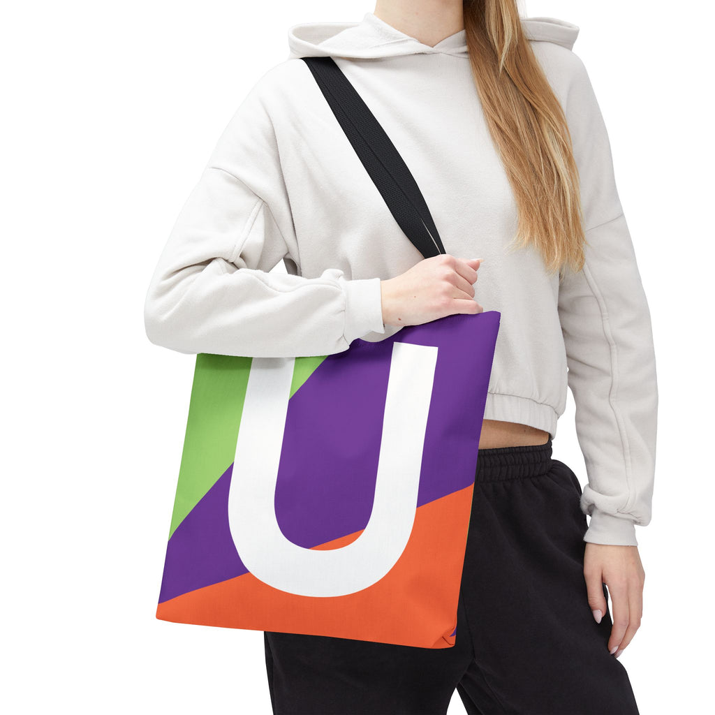 Monogram 'U' Colorblock Tote Bag — Personalized Initial U Shoulder Tote
