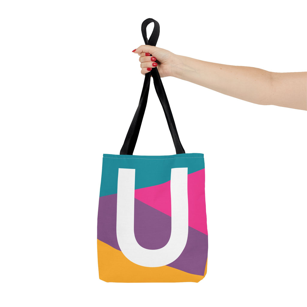 Monogram 'U' Colorblock Tote Bag — Personalized Initial U Shoulder Tote