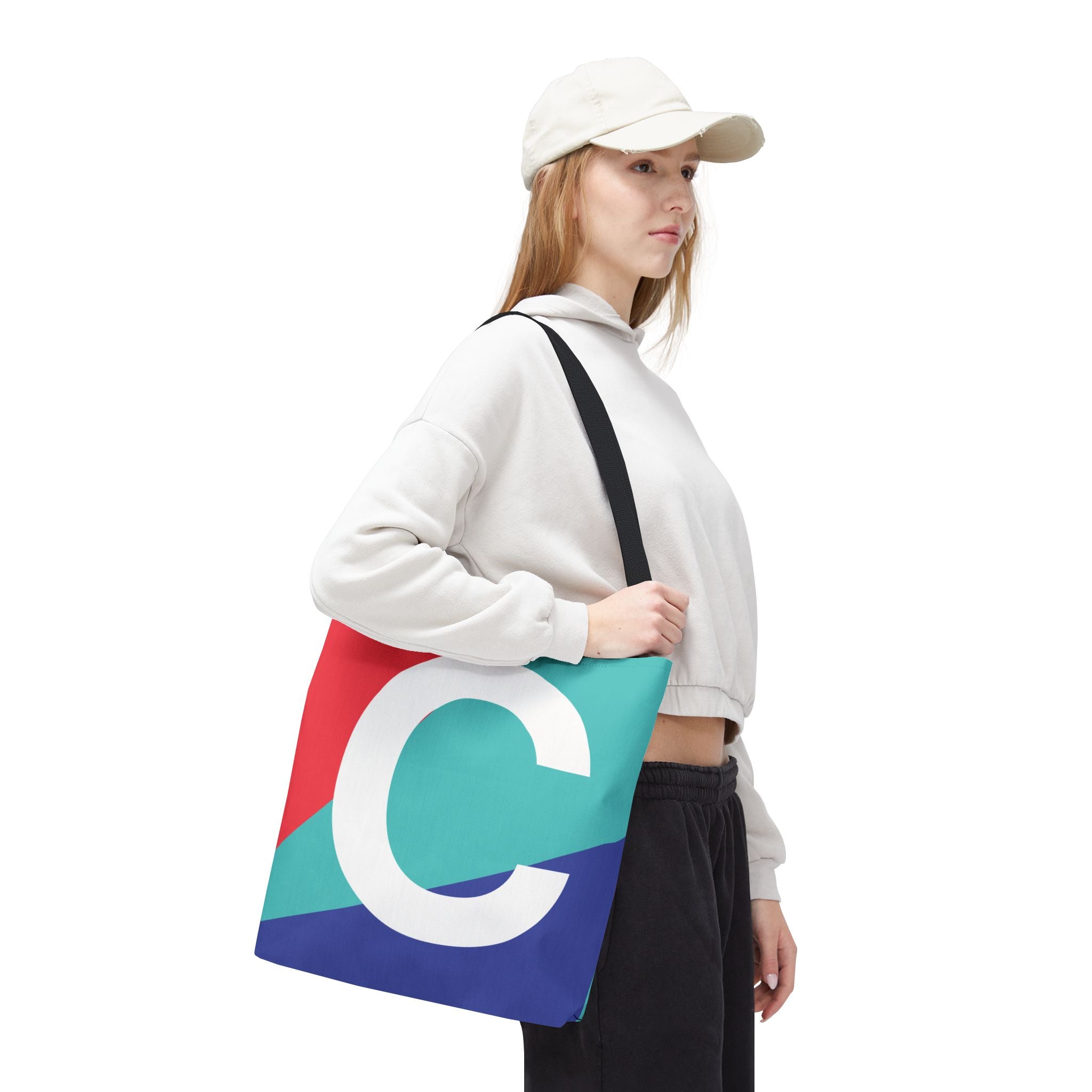 Monogram 'C' Colorblock Tote Bag — Personalized Initial C Shoulder Tote