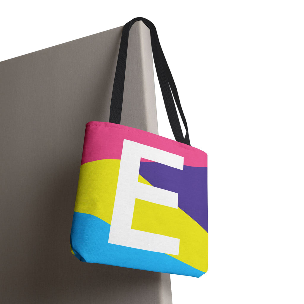 Monogram 'E' Colorblock Tote Bag — Personalized Initial E Shoulder Tote